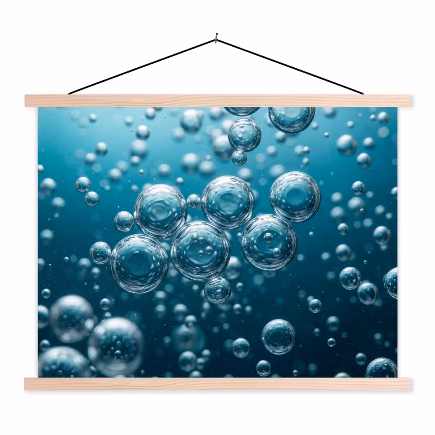 Luchtbellen - Dynamisch - Blauw textielposter latten blank klein -3d