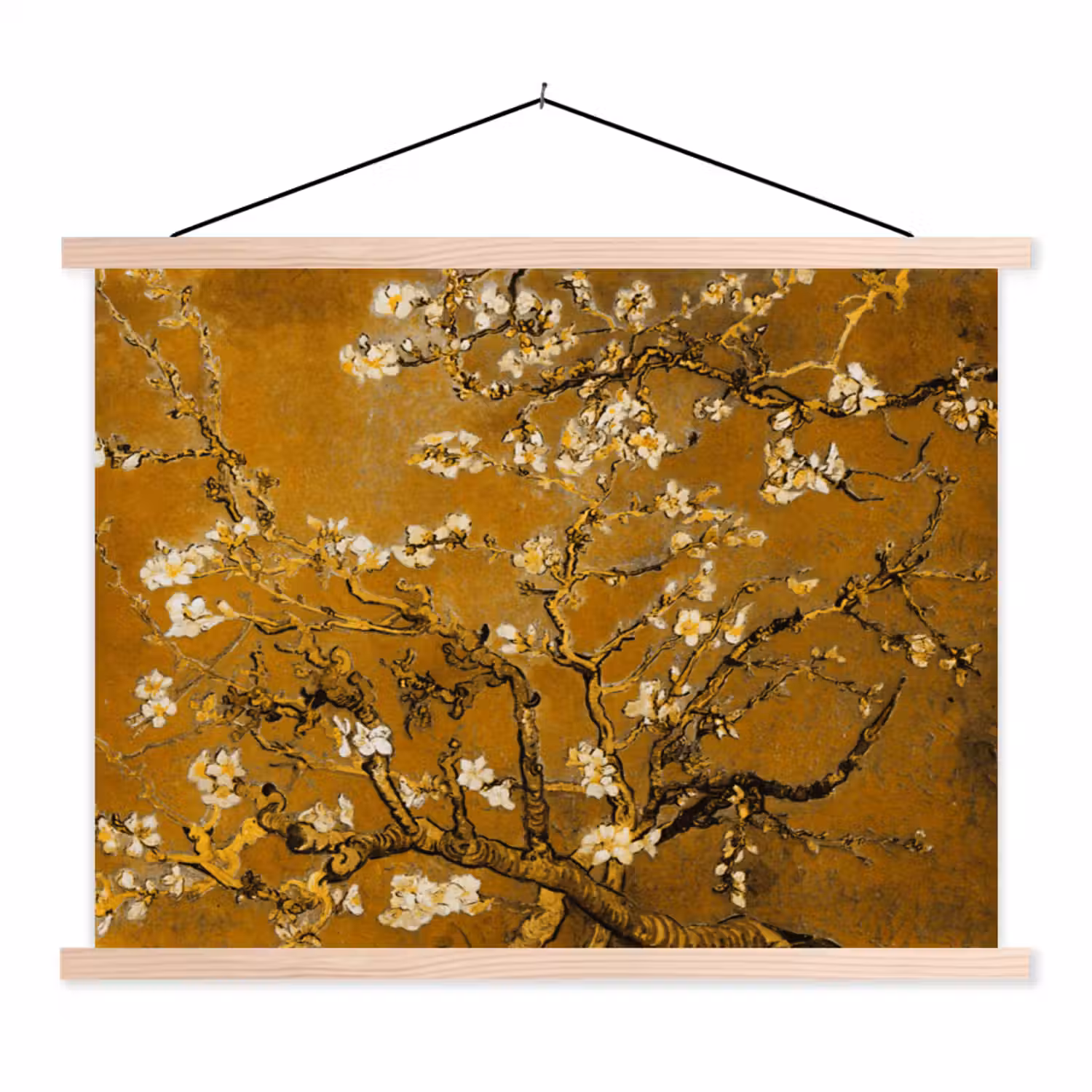 Amandelbloesem - Vincent van Gogh - Goud textielposter latten blank klein -3d