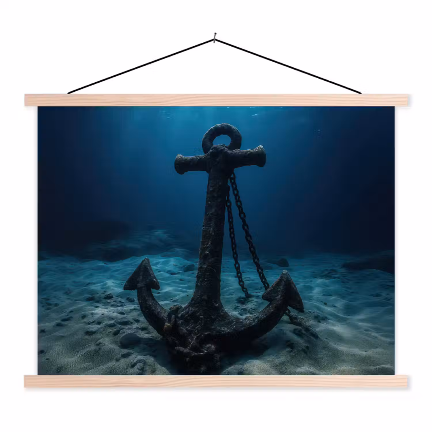 Anker - Ijzer - Zeebodem - Zand textielposter latten blank klein -3d