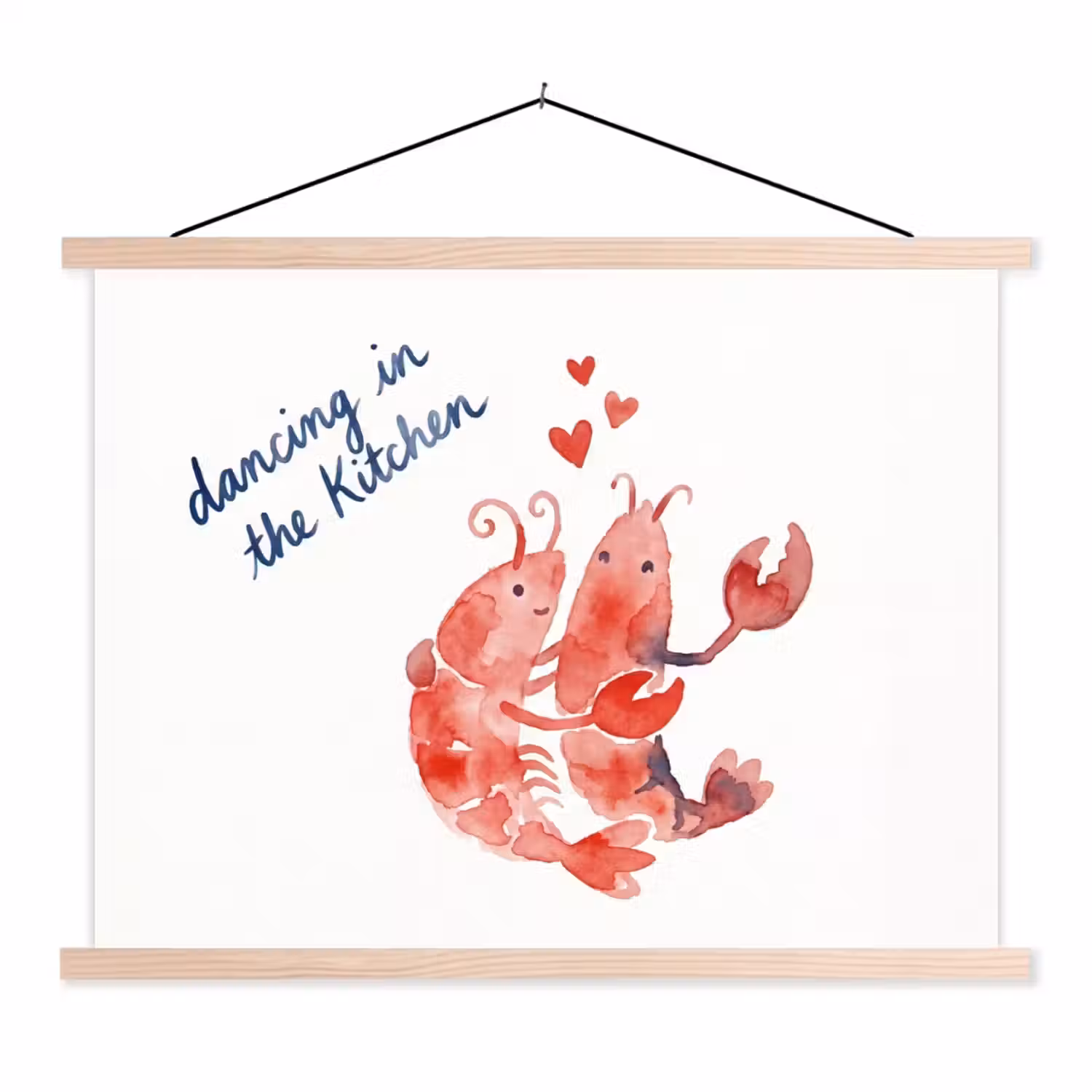 Dier - Dans - Liefde - Waterverf - Rood textielposter latten blank klein -3d