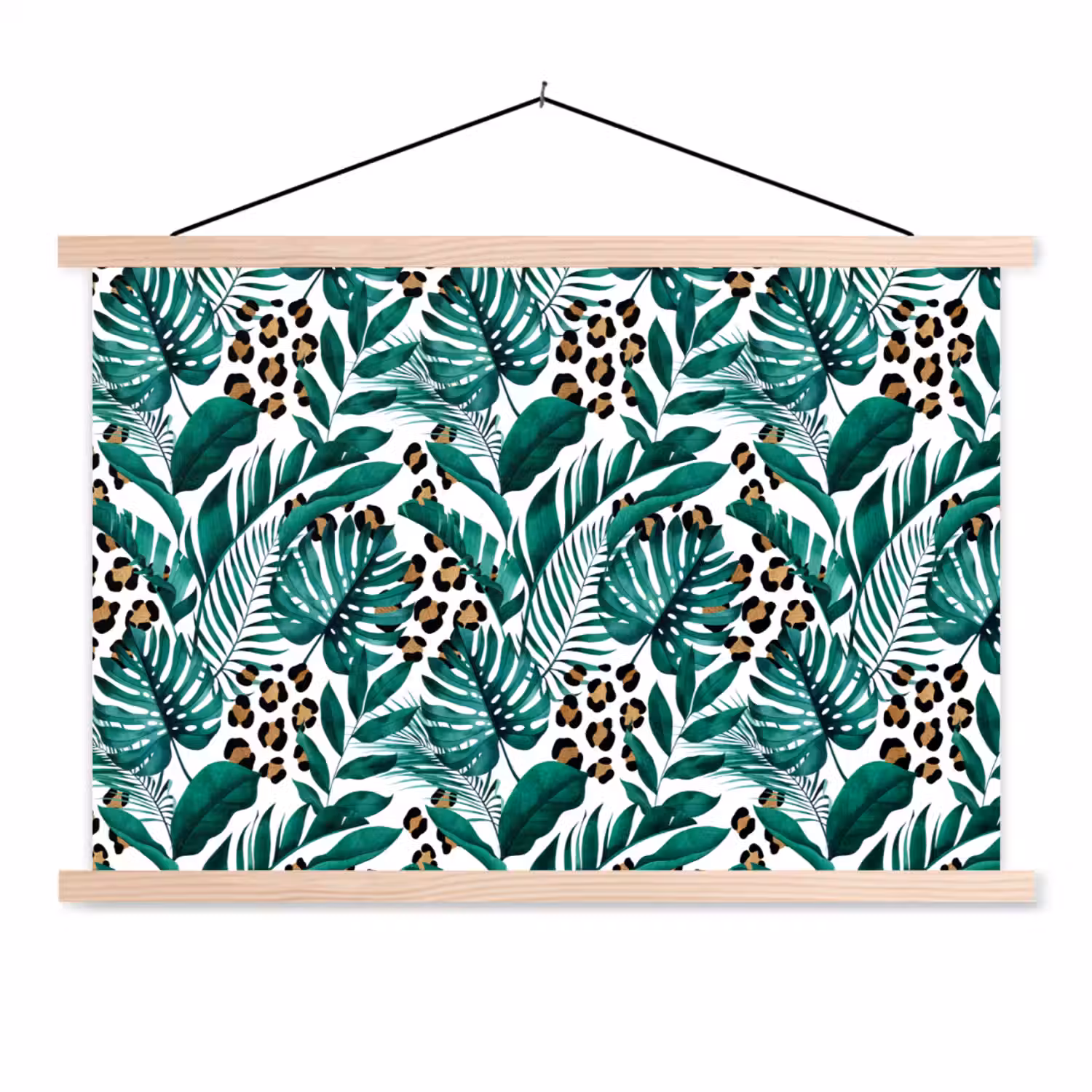 Dierenprint - Panter - Bladeren - Tropisch - Jungle textielposter latten blank klein -3d