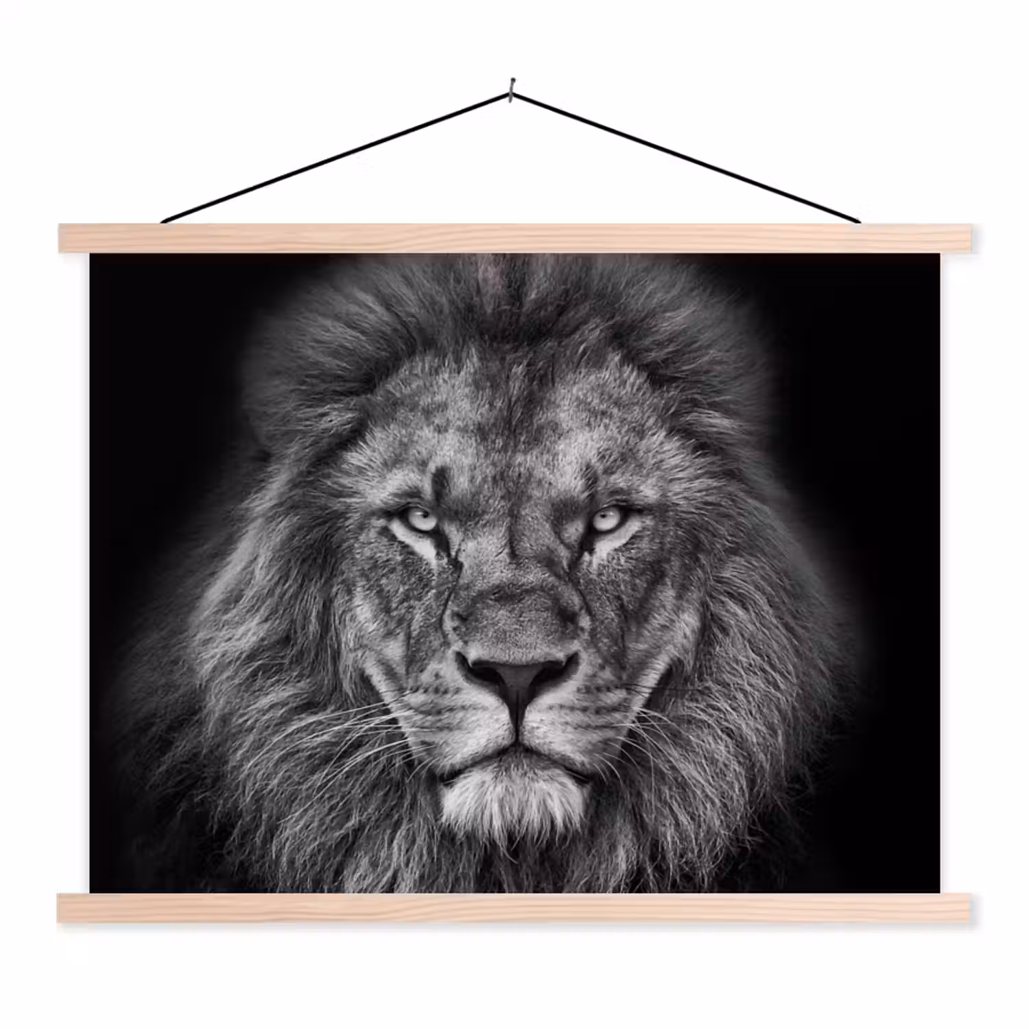 Dieren - Leeuw - Zwart - Wit - Portret textielposter latten blank klein -3d
