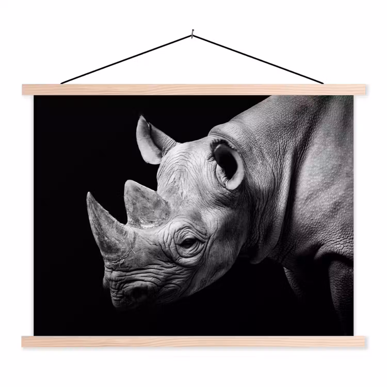 Dieren - Neushoorn - Zwart - Wit - Portret textielposter latten blank klein -3d
