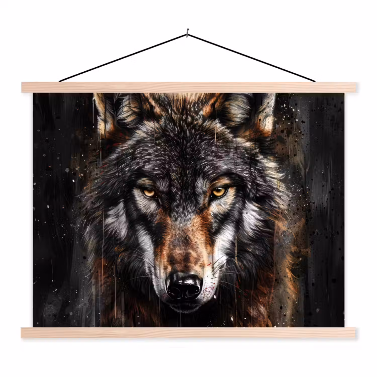 Dieren - Wolf - Portret - Zwart - Bruin textielposter latten blank klein -3d