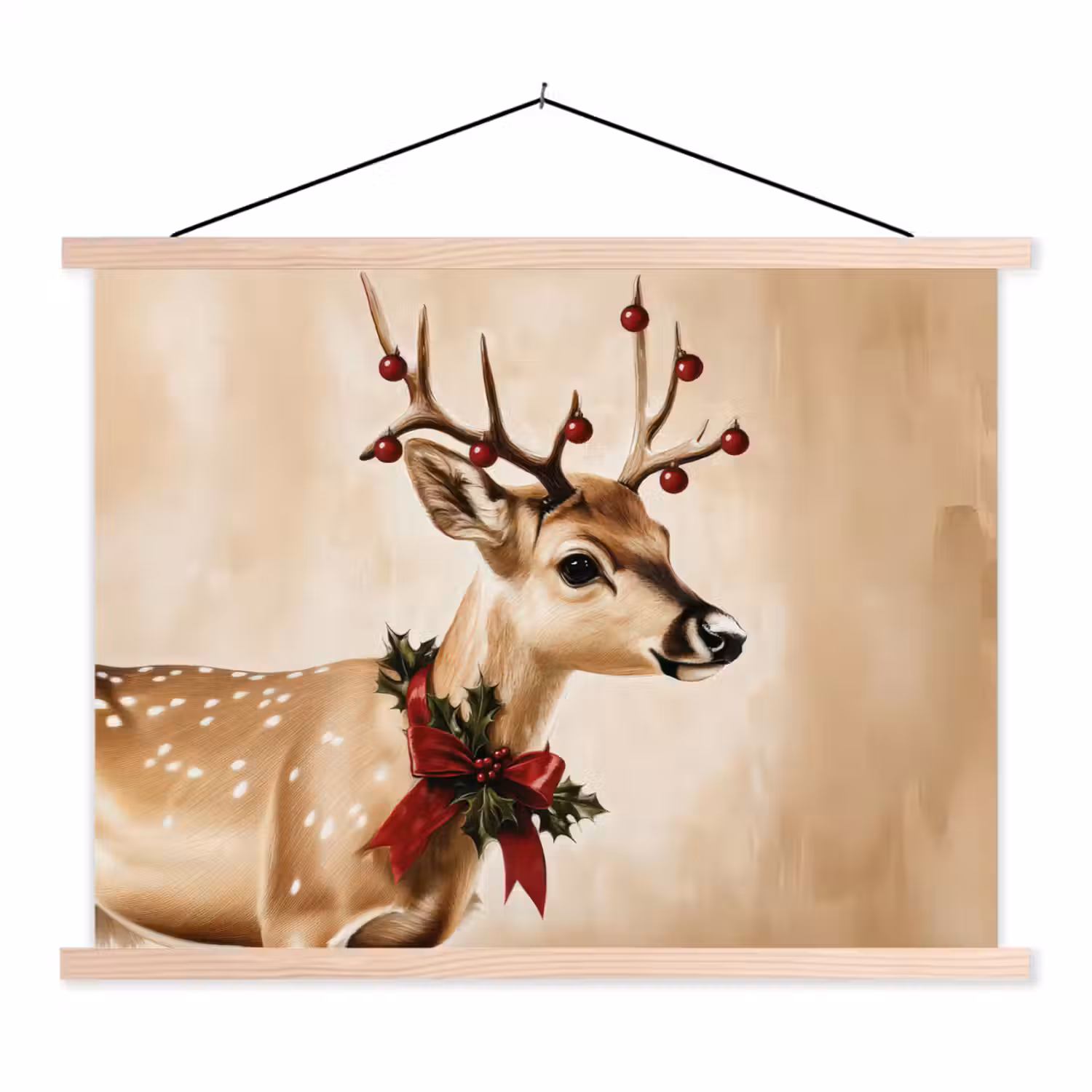 Gewei - Kerst - Rendier - Rood textielposter latten blank klein -3d