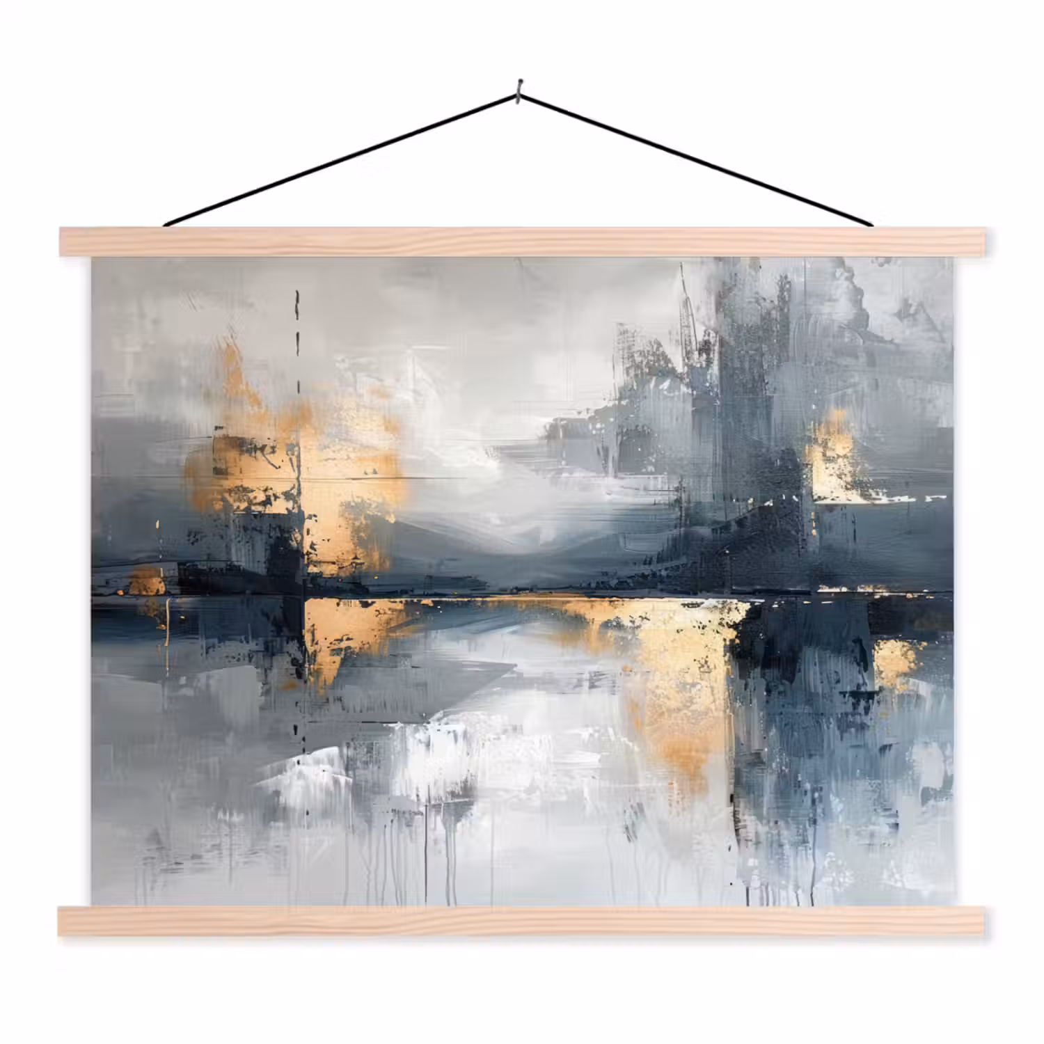 Kunst - Grijs - Goud - Abstract textielposter latten blank klein -3d