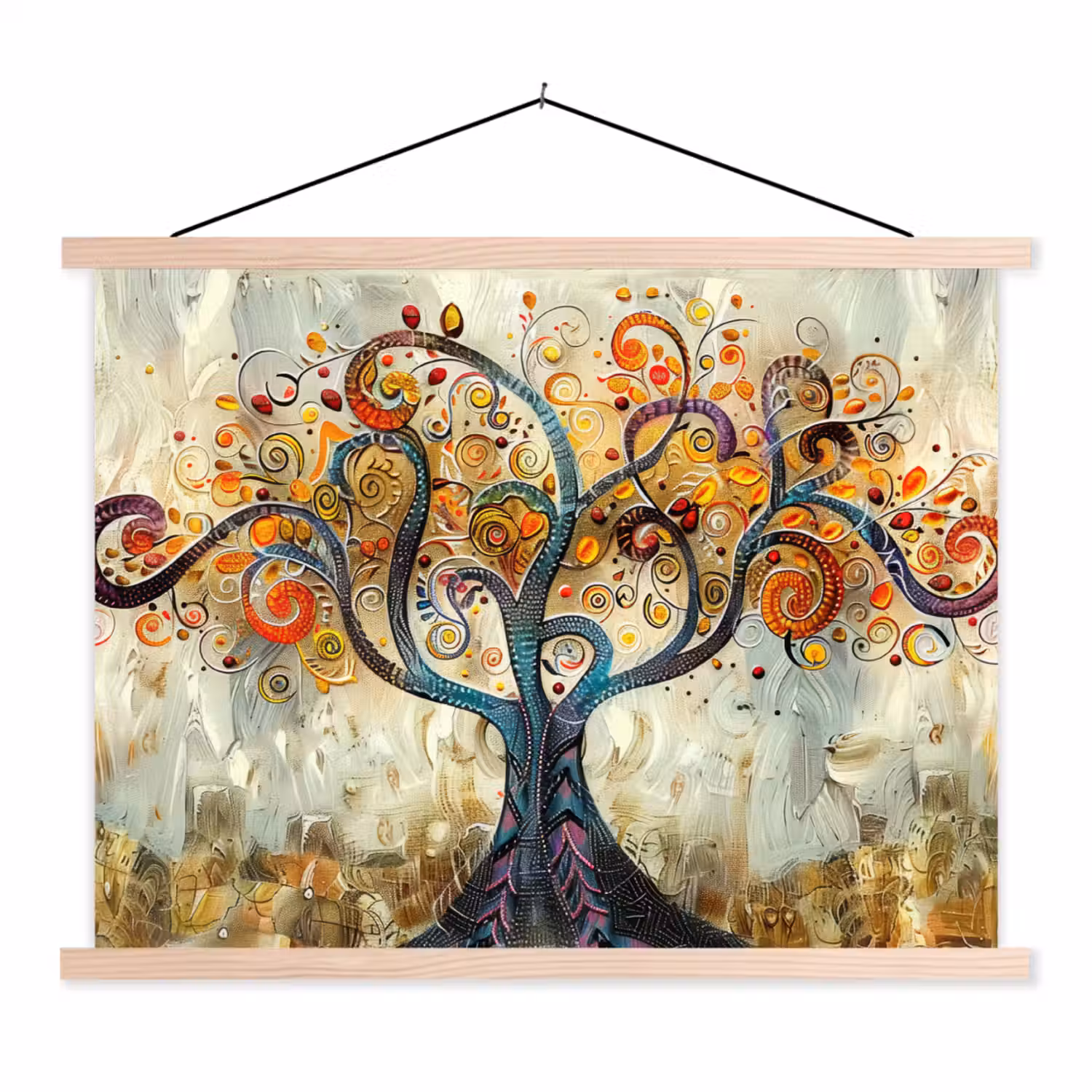 Kunst - Levensboom - Botanisch - Abstract textielposter latten blank klein -3d