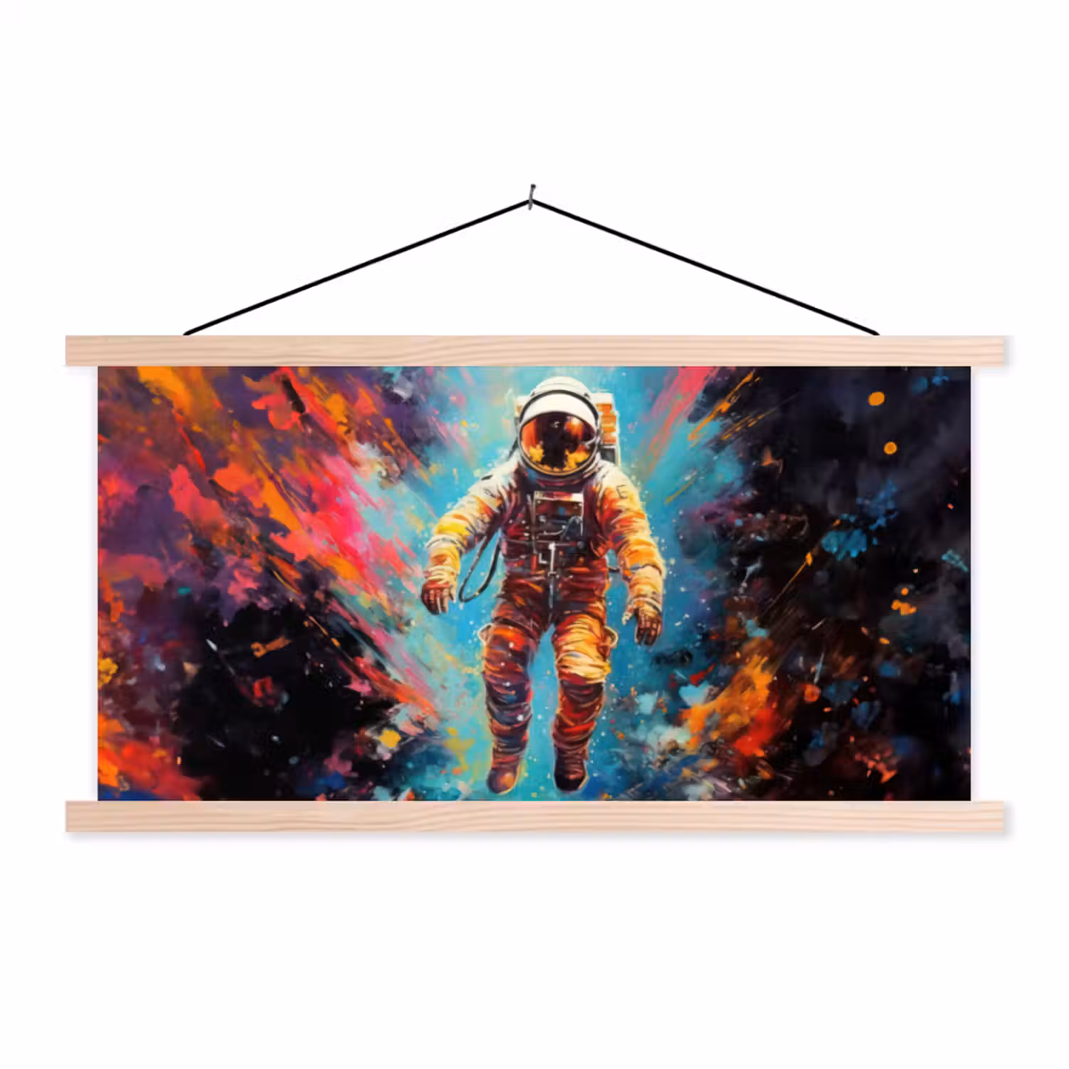 Astronaut - Graffiti - Ruimte - Neon textielposter latten blank klein -3d