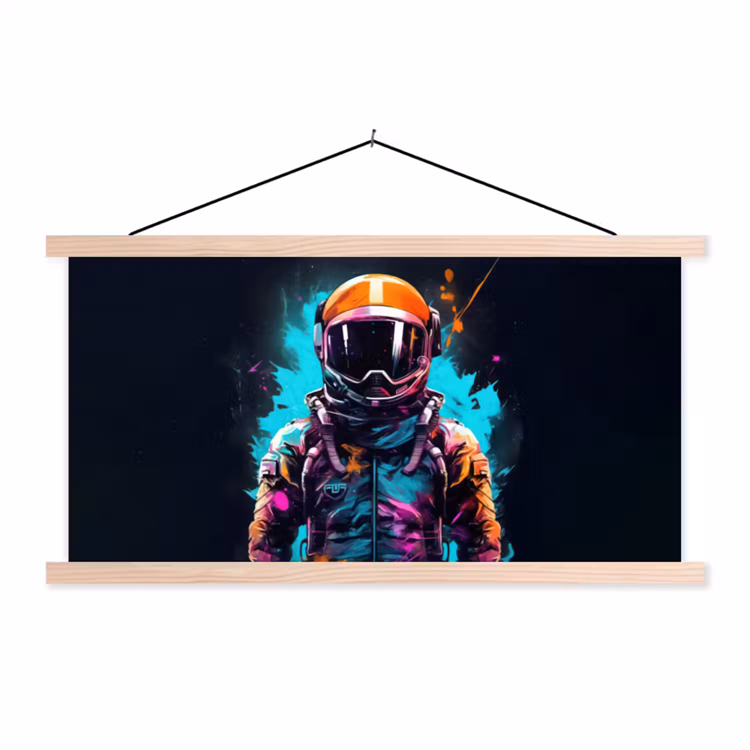 Astronaut - Neon - Gaming - Ruimte textielposter latten blank klein -3d