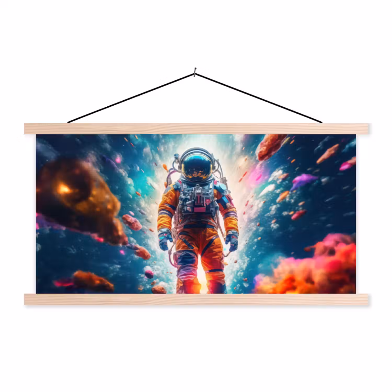 Astronaut - Neon - Meteoriet - Neon textielposter latten blank klein -3d