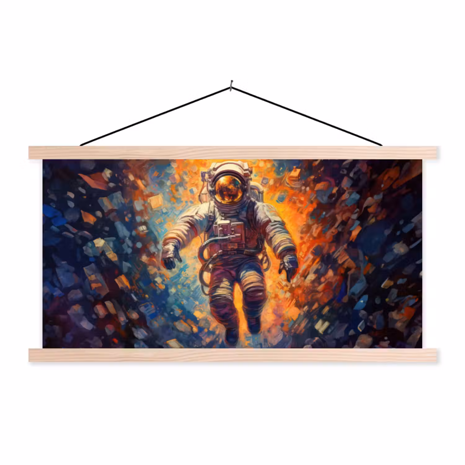 Astronaut - Neon - Oranje - Ruimte textielposter latten blank klein -3d