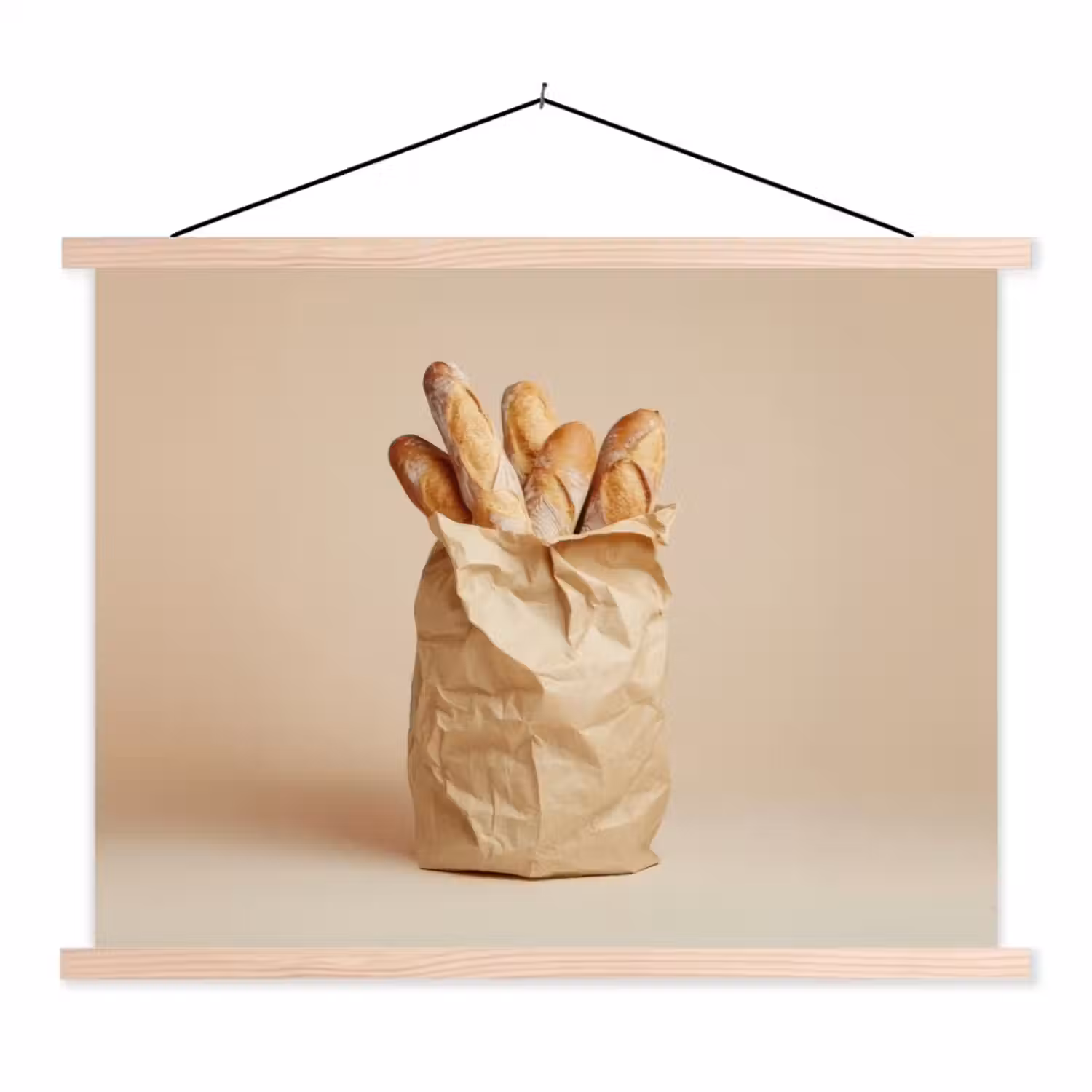 Baguette - Brood - Stokbrood - Beige textielposter latten blank klein -3d