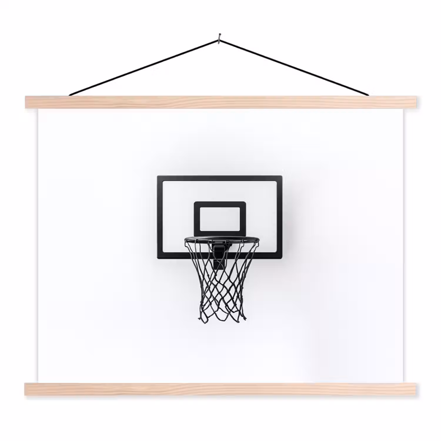 Basketbalbord - Minimalistisch - Zwart textielposter latten blank klein -3d