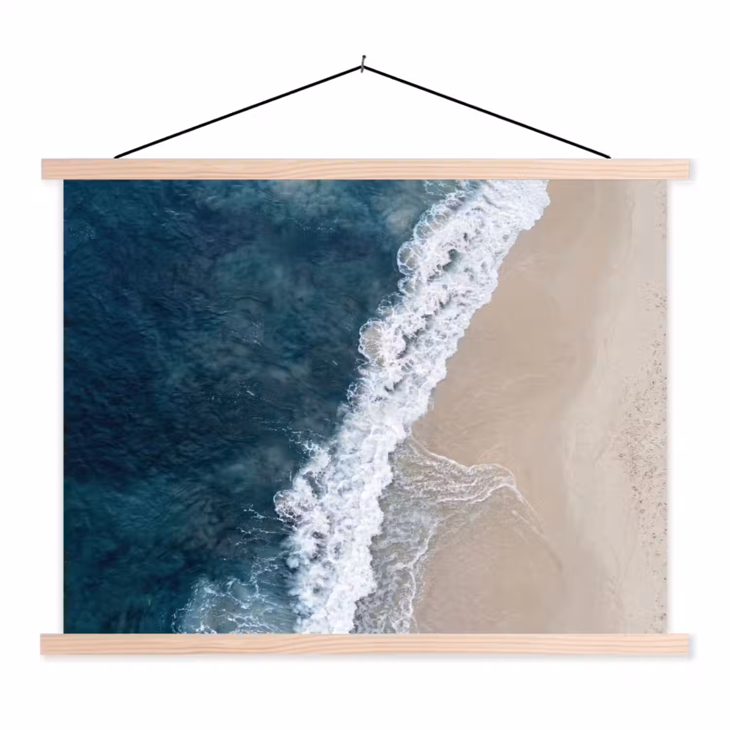 Strand - Zee - Golven textielposter latten blank klein -3d