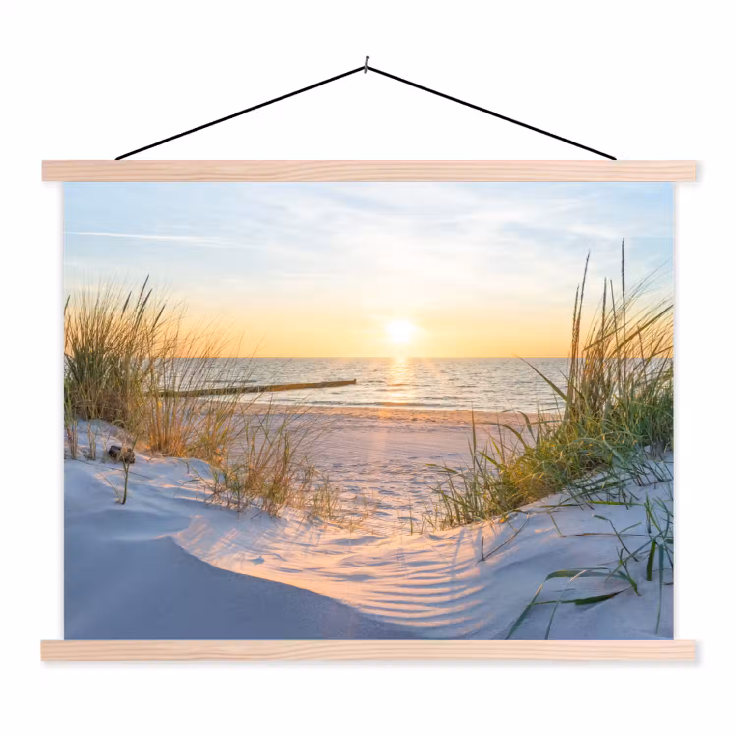 Strand - Zon - Duin - Gras - Zand - Horizon textielposter latten blank klein -3d