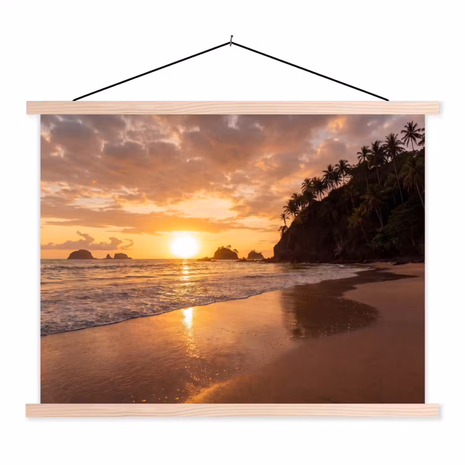 Strand - Zonsondergang - Natuur - Tropisch - Oranje textielposter latten blank klein -3d
