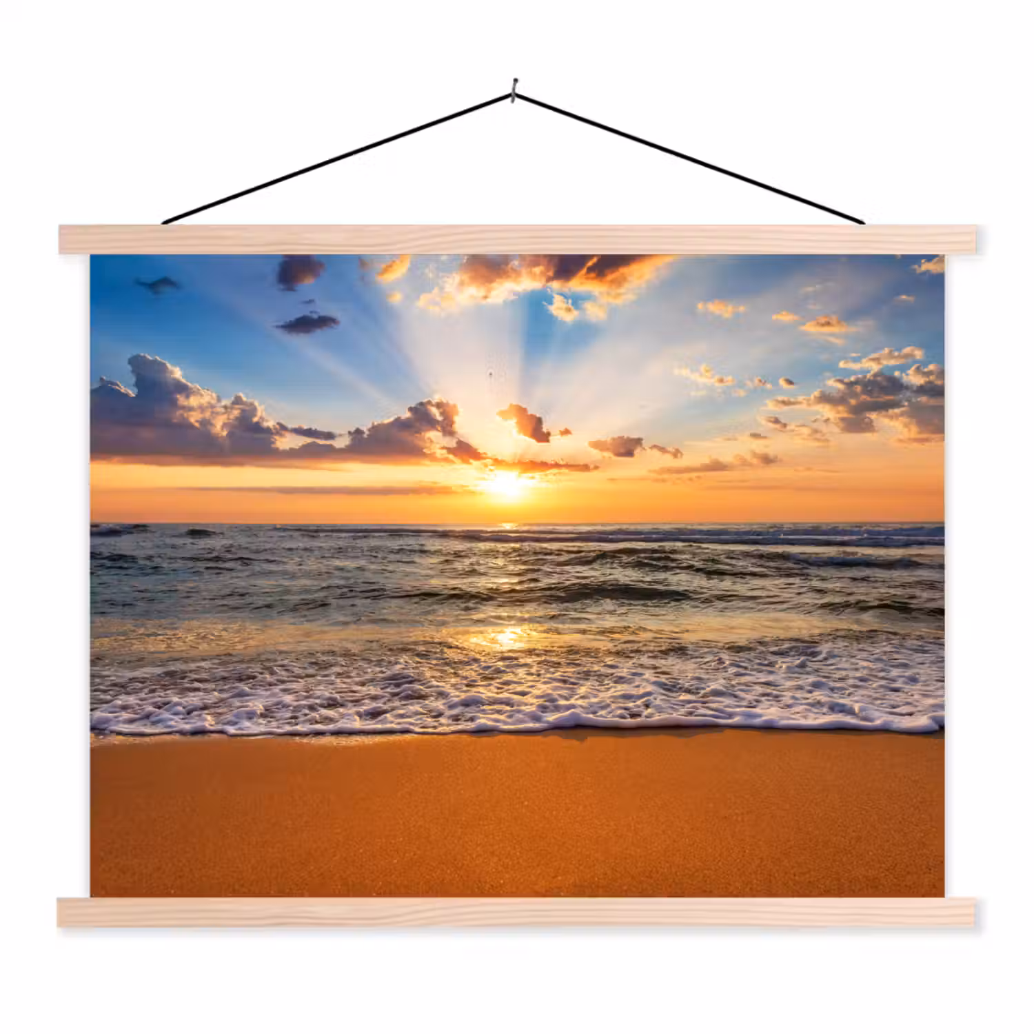 Strand - Zonsondergang - Zee - Wolken - Horizon textielposter latten blank klein -3d