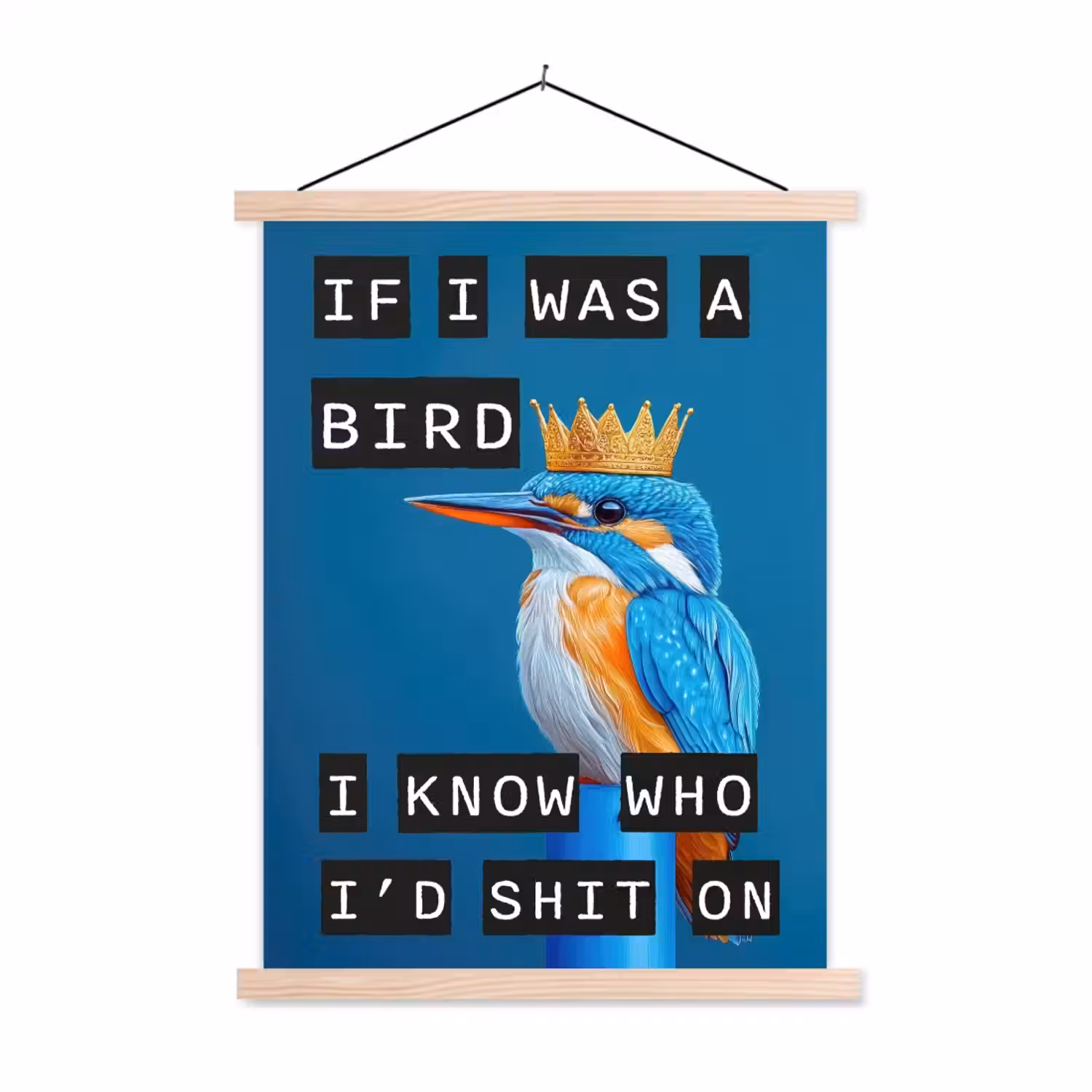 Vogel - Decoratie - Ijsvogel - Blauw textielposter latten blank klein -3d