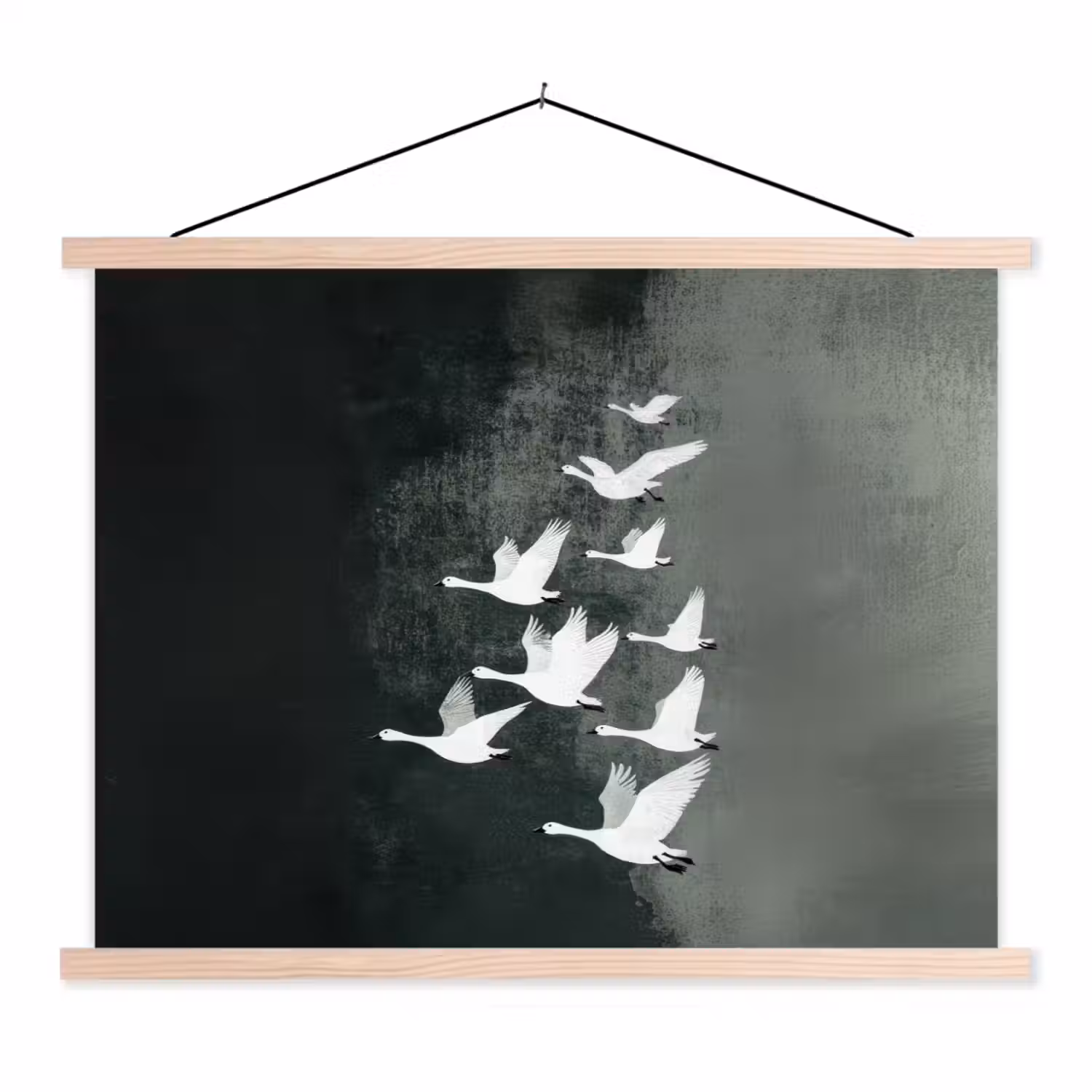 Vogel - Japandi - Groen textielposter latten blank klein -3d