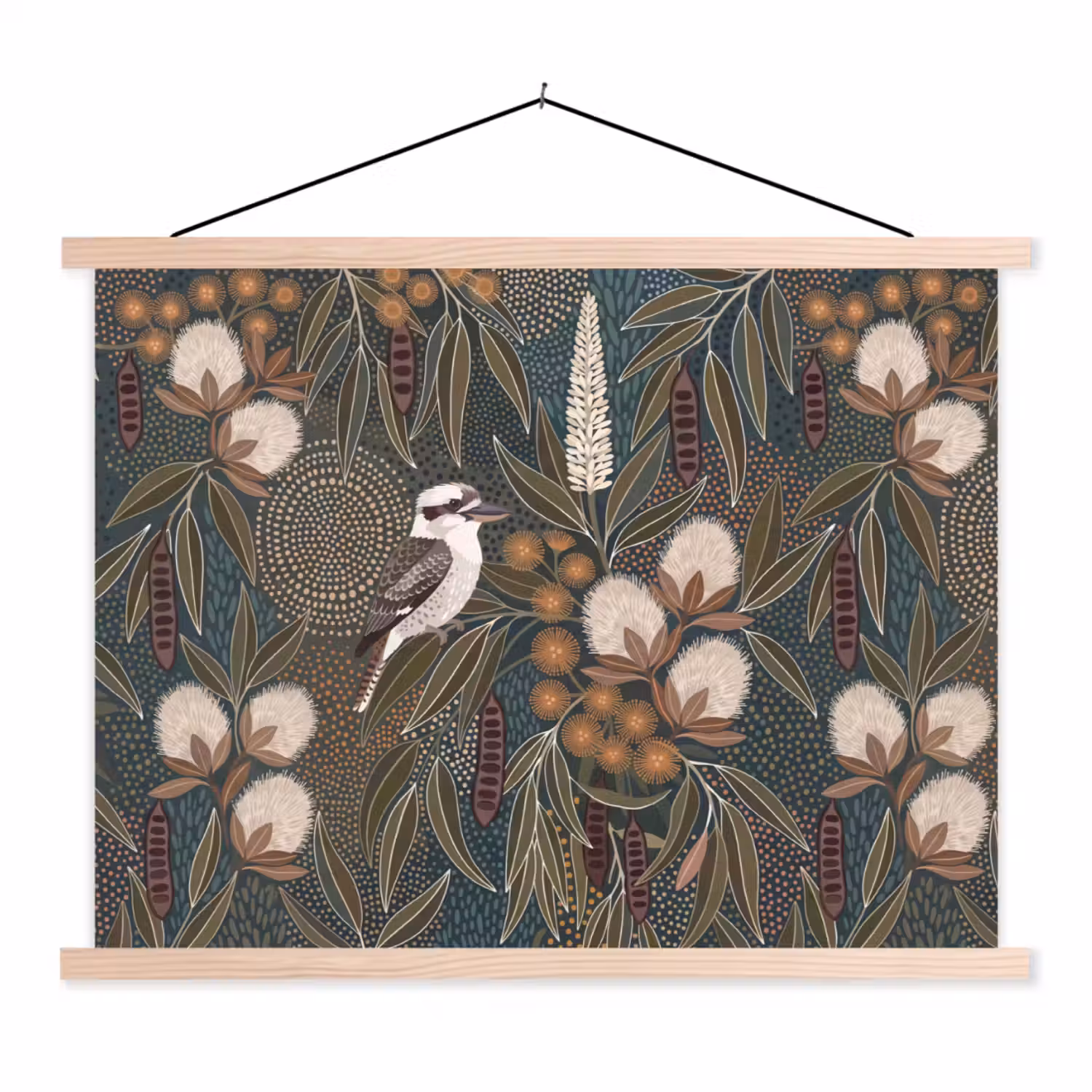 Vogel - Bladeren - Natuur - Illustratie - Groen textielposter latten blank klein -3d