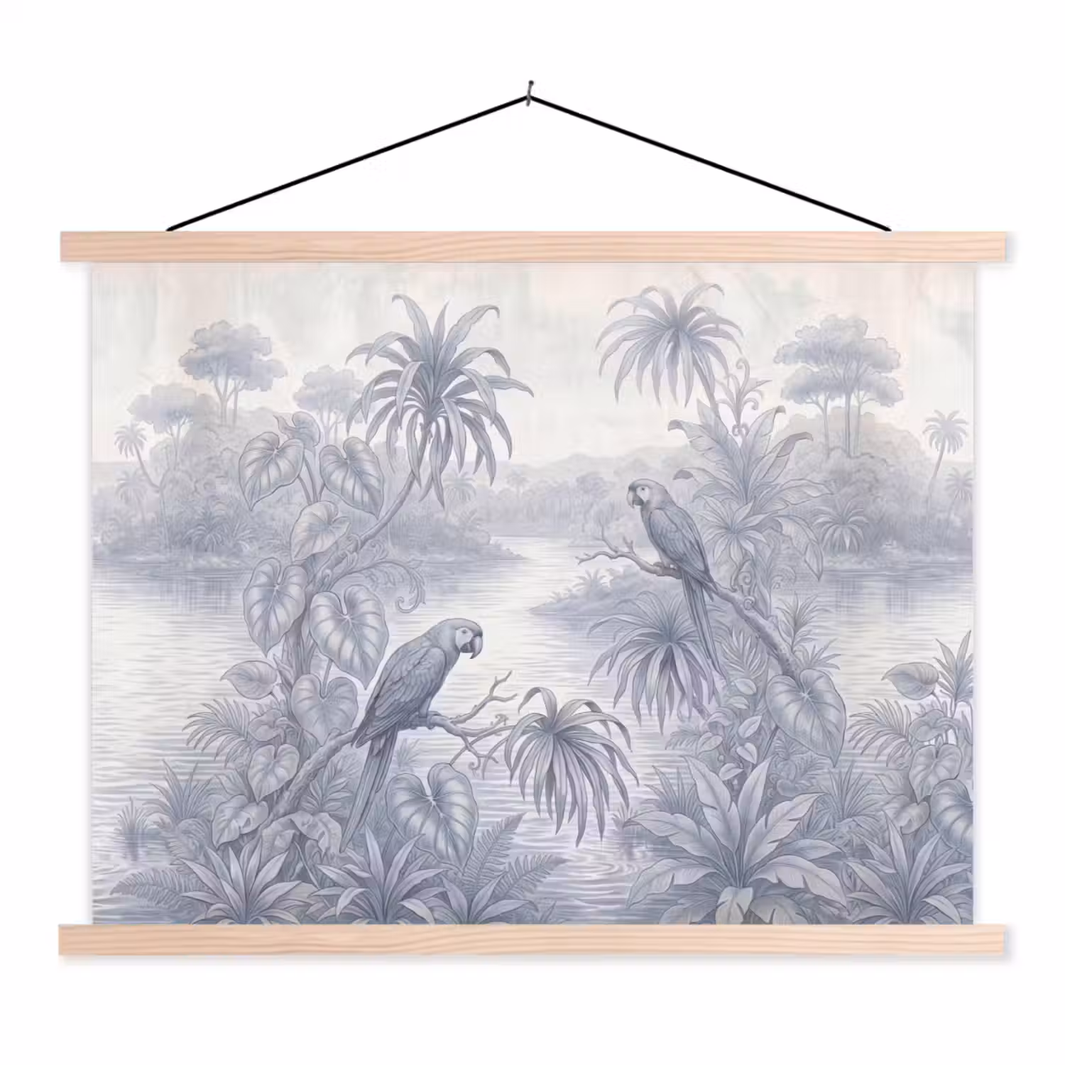 Vogel - Rivier - Tropisch - Illustratie - Blauw textielposter latten blank klein -3d