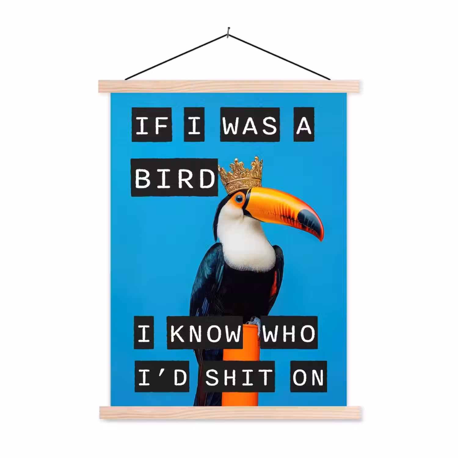 Vogel - Toekan - Blauw - Quotes textielposter latten blank klein -3d