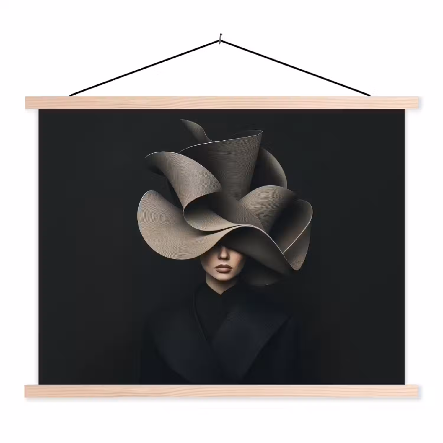 Zwarte - Hoed - Vrouw textielposter latten blank klein -3d