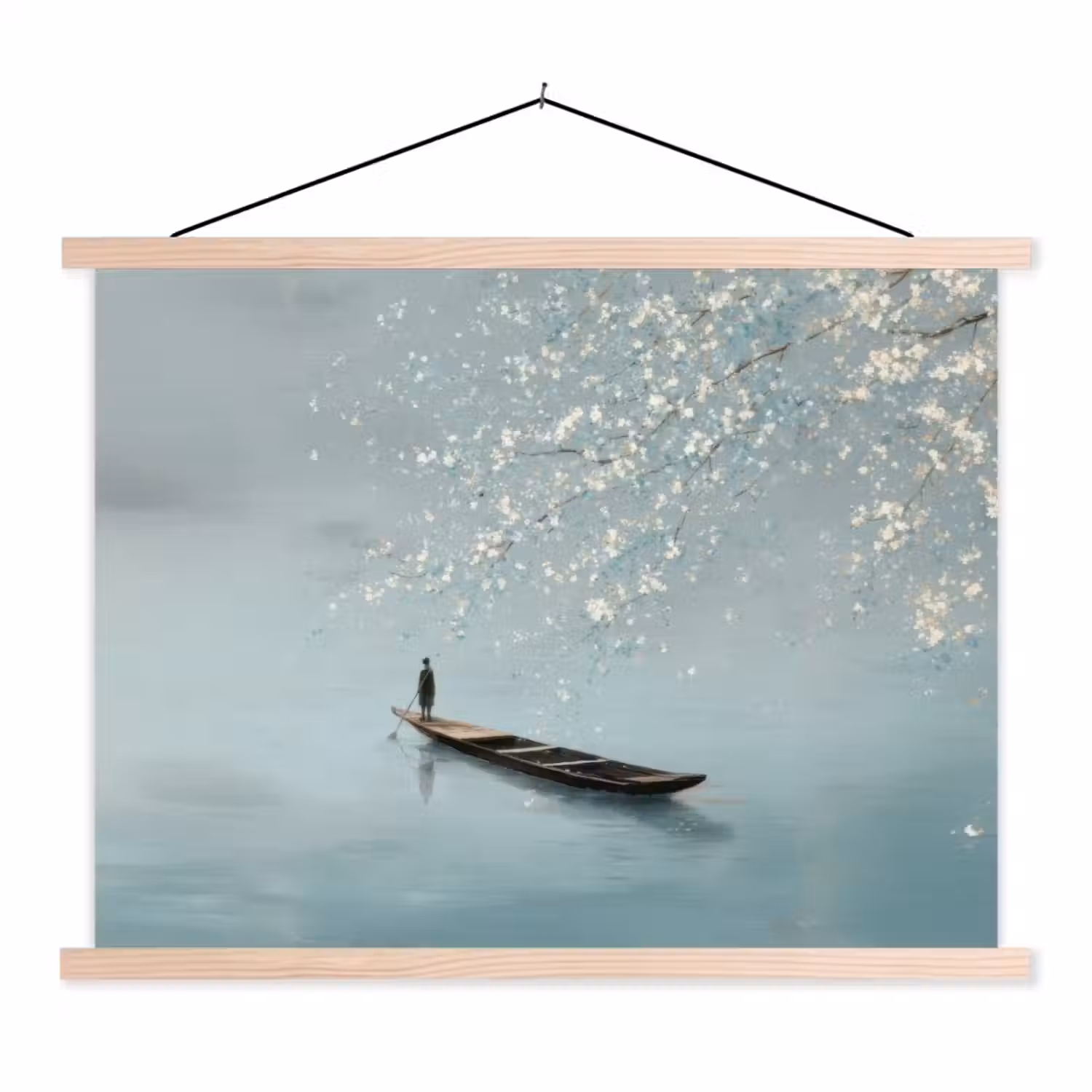 Bloesems - Minimalistisch - Wateroppervlak - Boot textielposter latten blank klein -3d