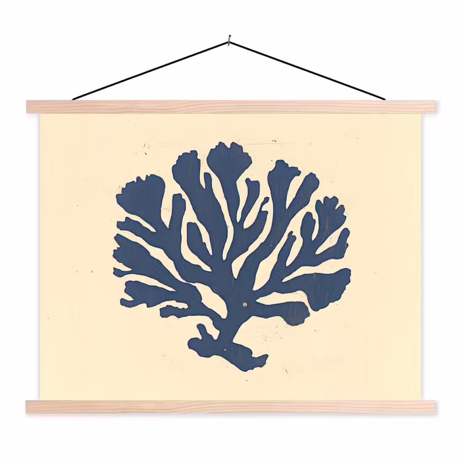 Blauw koraal - Vertakkingen - Beige textielposter latten blank klein -3d