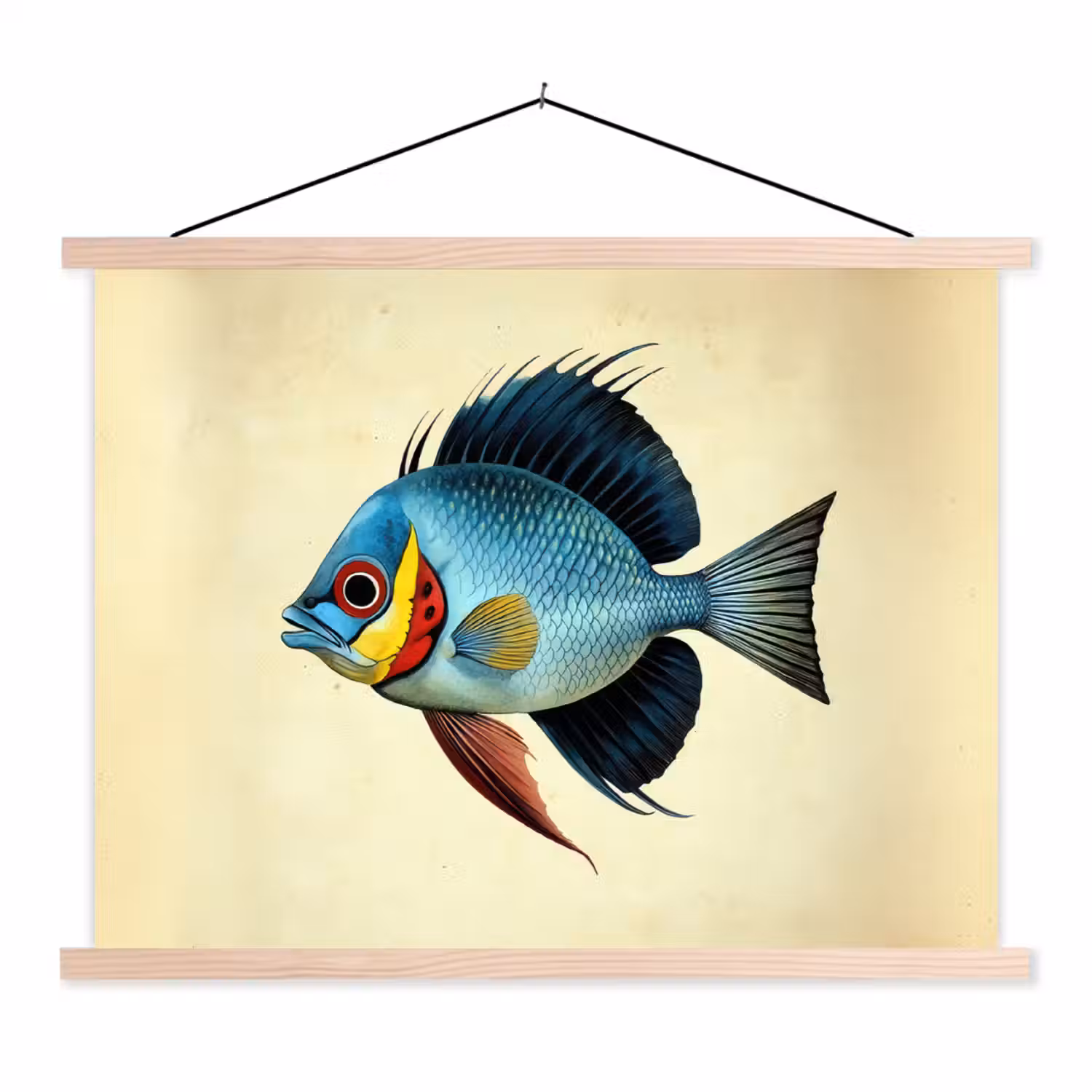 Blauw - Kieuwen - Vis - Illustratie textielposter latten blank klein -3d