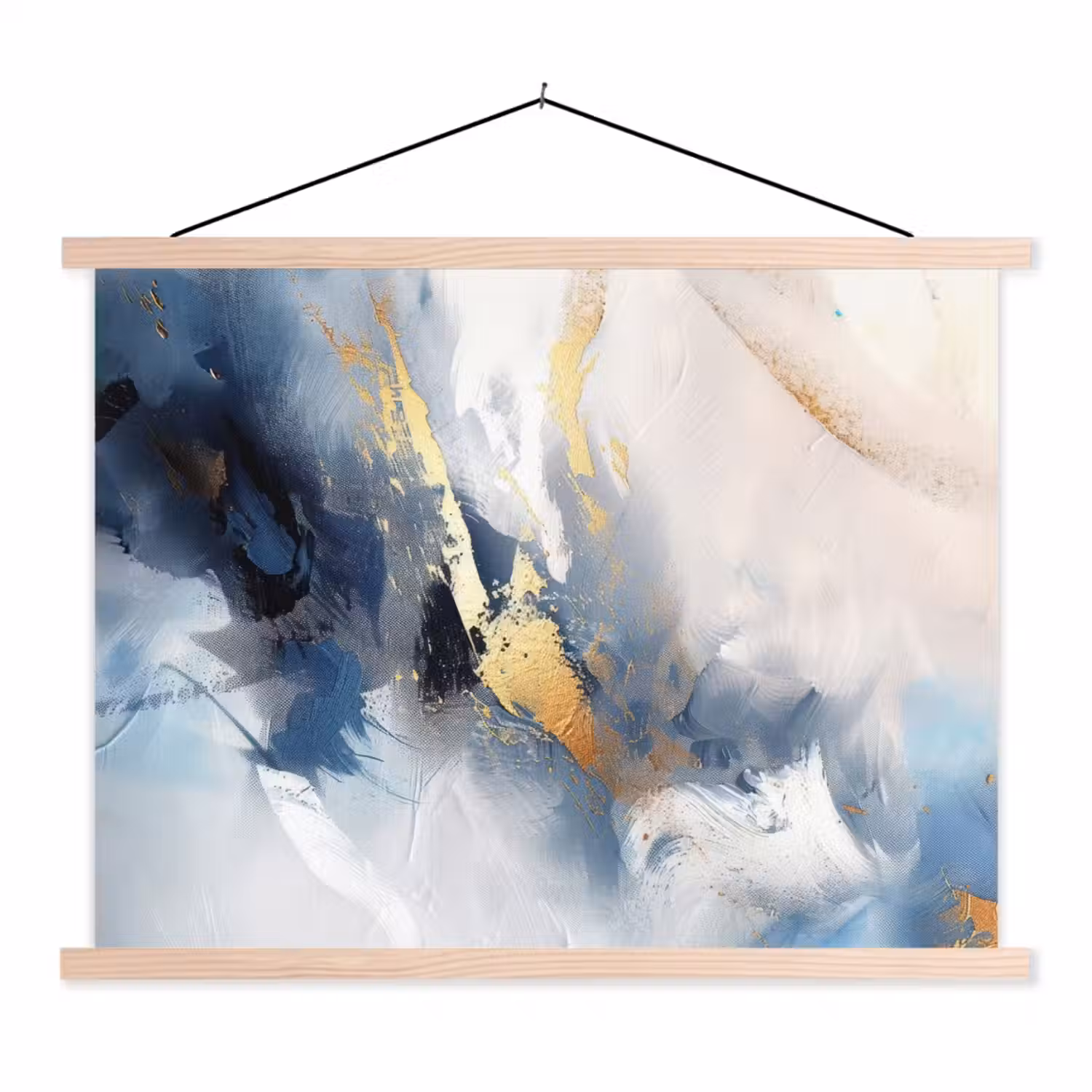 Blauw - Modern - Marmer - Abstract - Goud textielposter latten blank klein -3d