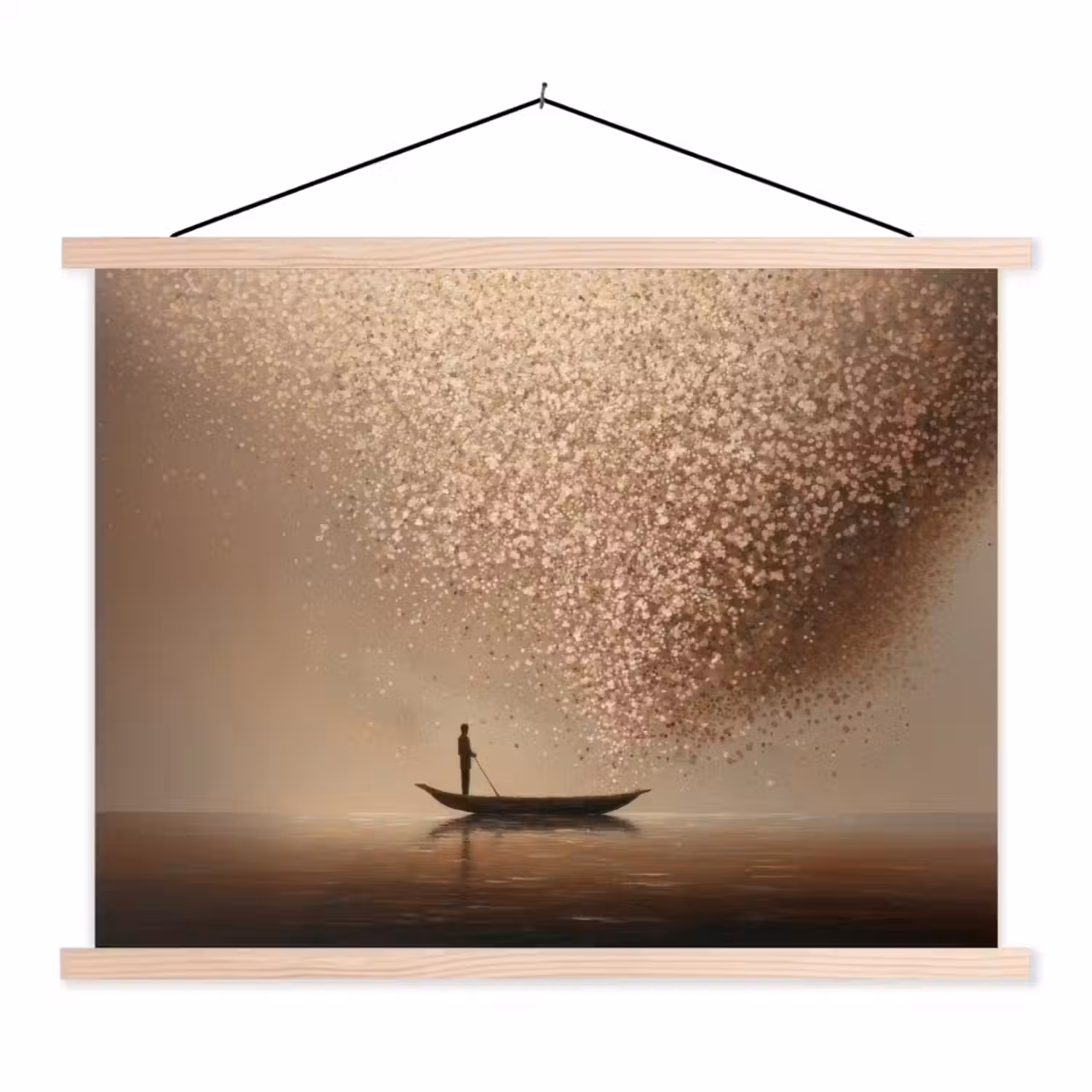 Bootje - Blaadjes - Goud - Water textielposter latten blank klein -3d