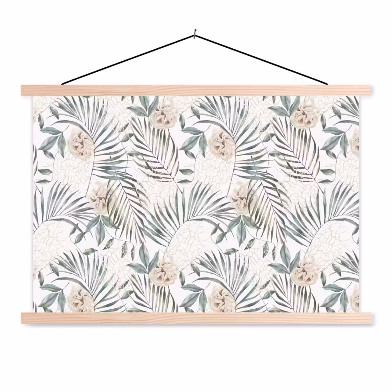 Bohemian - Bladeren - Bloemen - Tropisch textielposter latten blank klein -3d