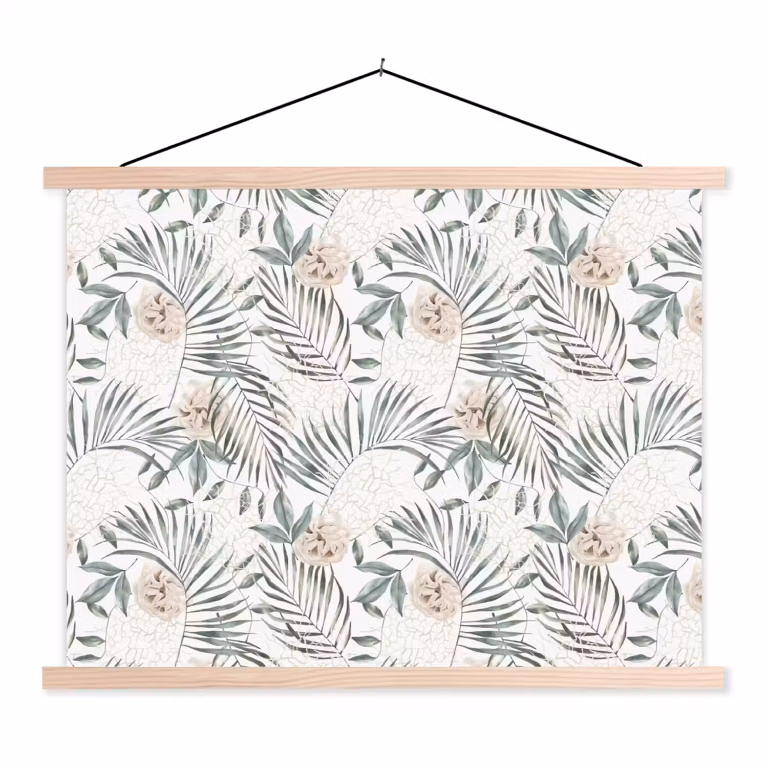 Boho - Jungle - Bloemen - Bladeren textielposter latten blank klein -3d