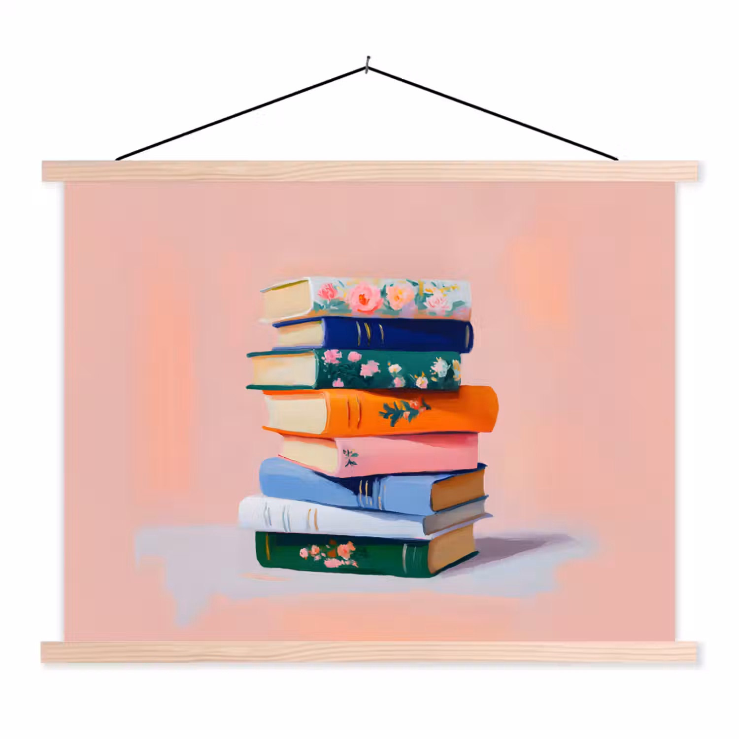 Boeken - Stapel - Kleurrijk textielposter latten blank klein -3d