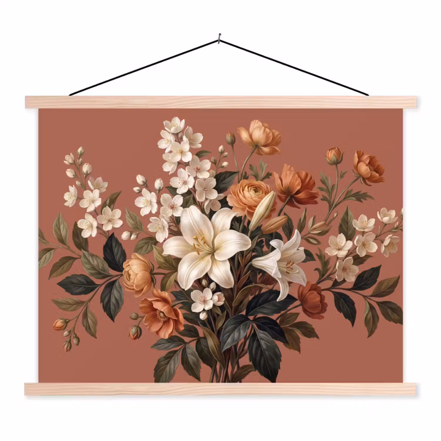 Boeket - Retro - Kleurrijk textielposter latten blank klein -3d