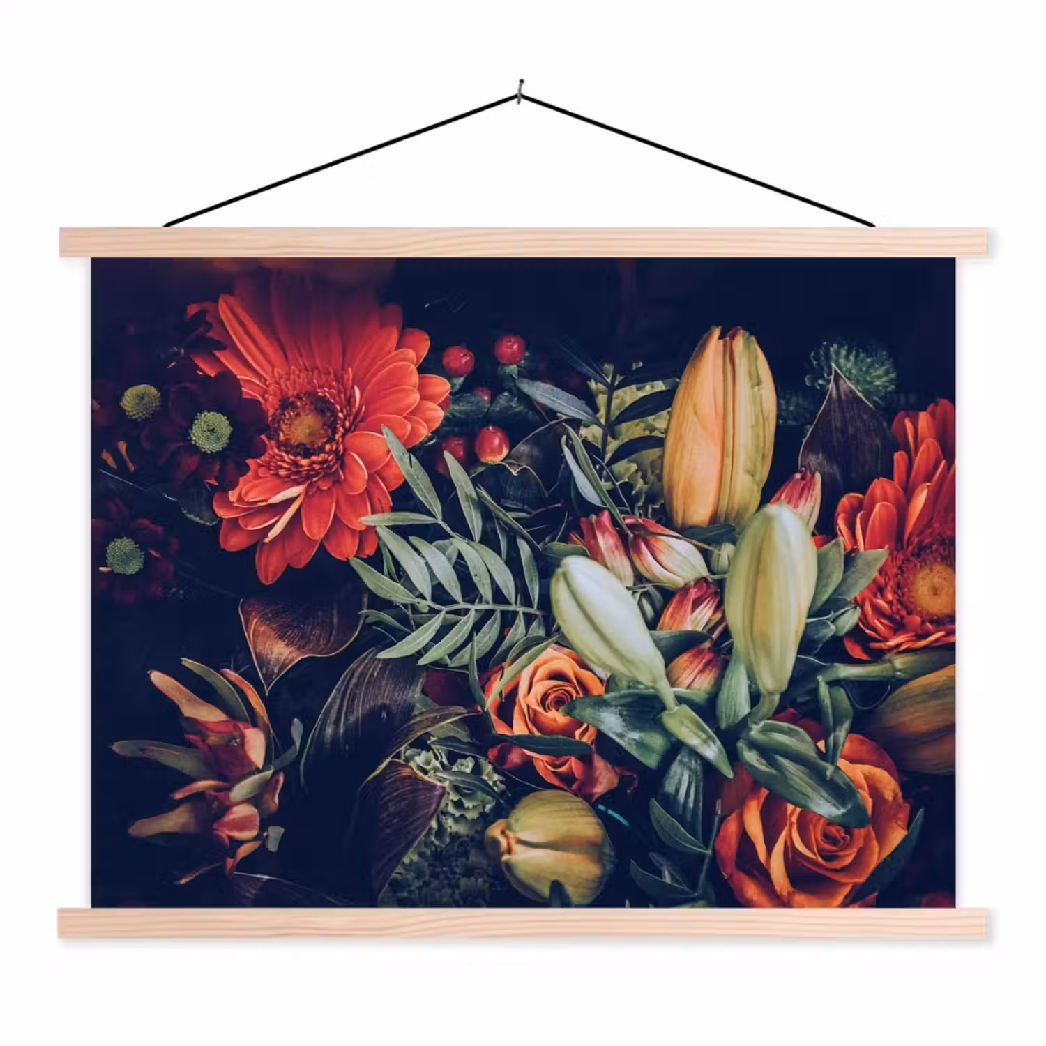Boeket - Stilleven - Bloemen - Planten - Rood textielposter latten blank klein -3d