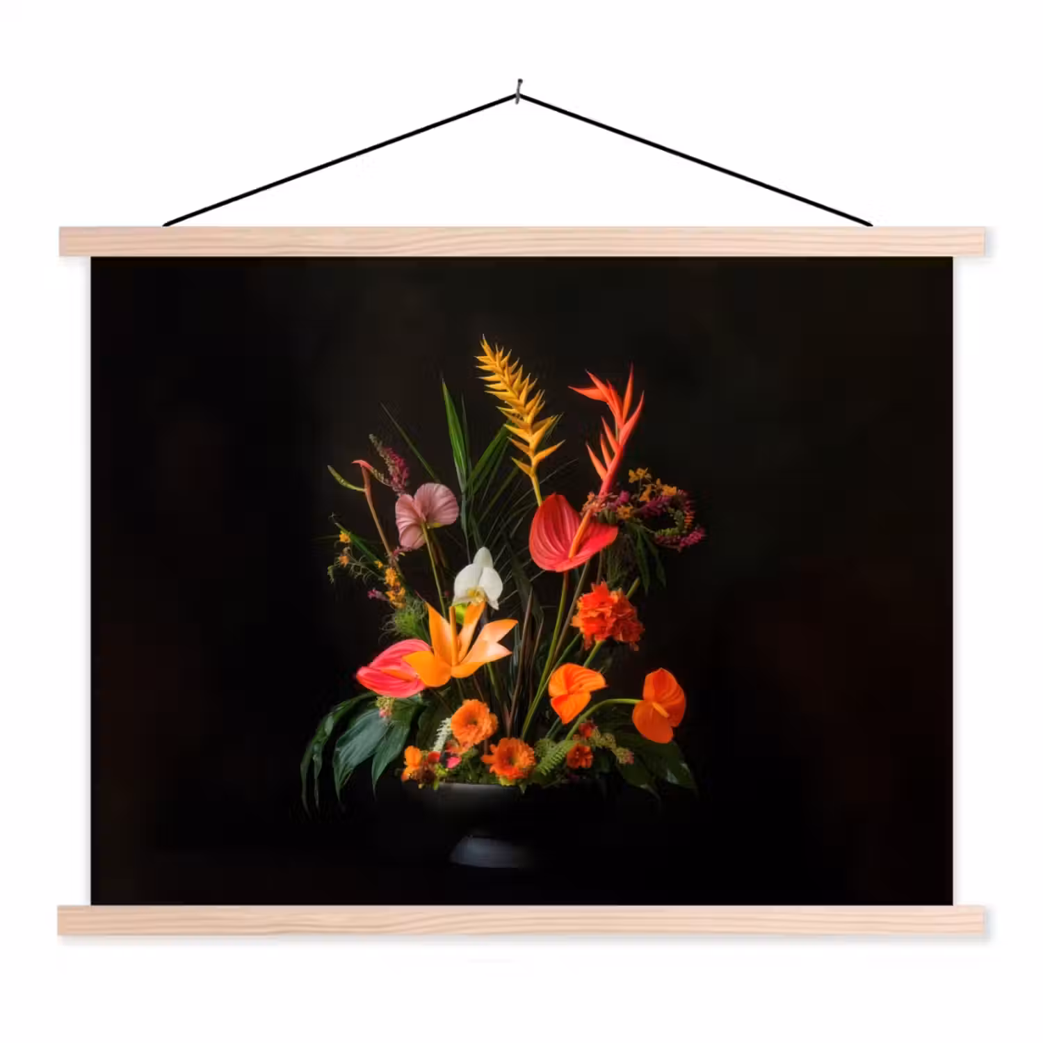 Schaal - Boeket - Bloemen textielposter latten blank klein -3d