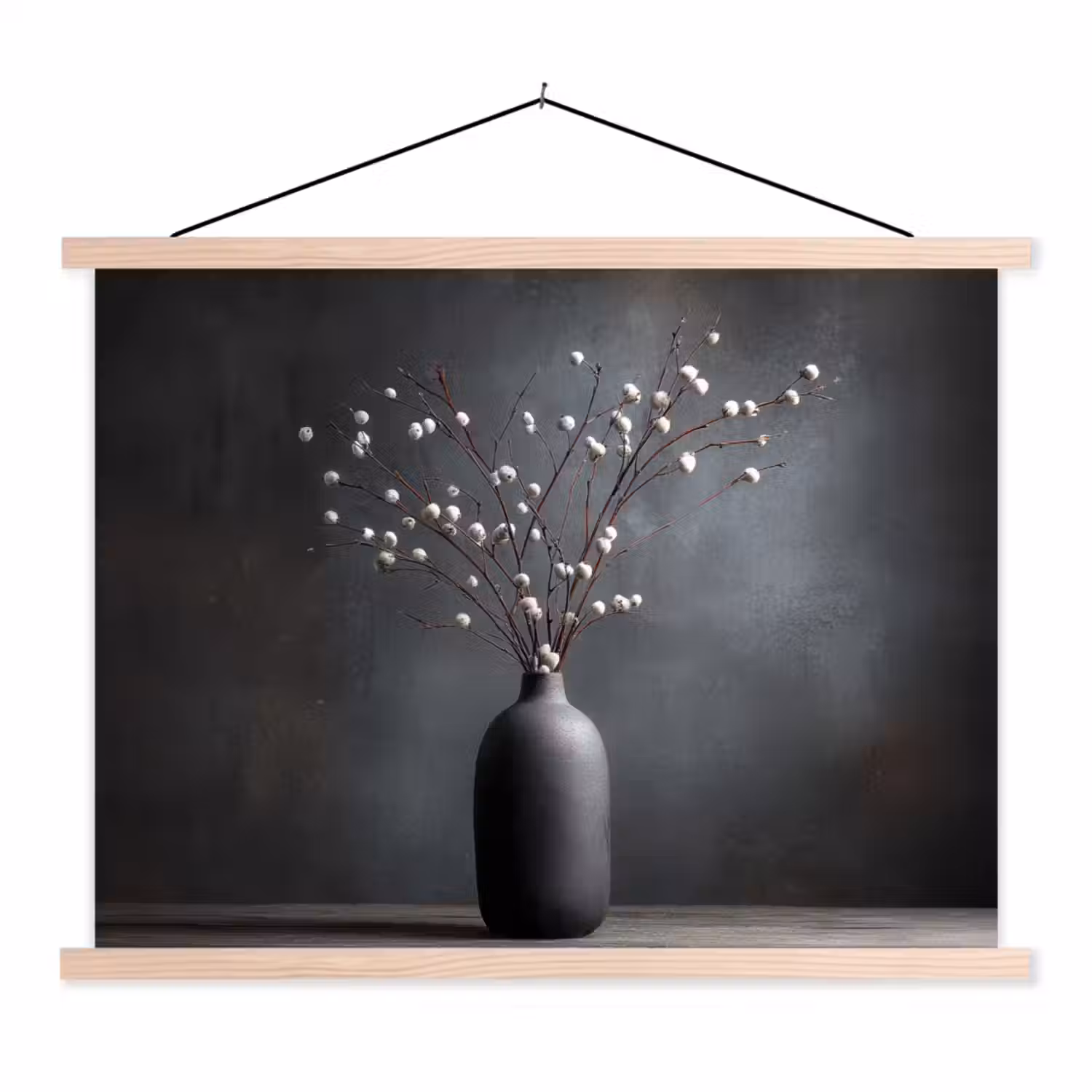 Takken - Vaas - Bolletjes - Wit textielposter latten blank klein -3d
