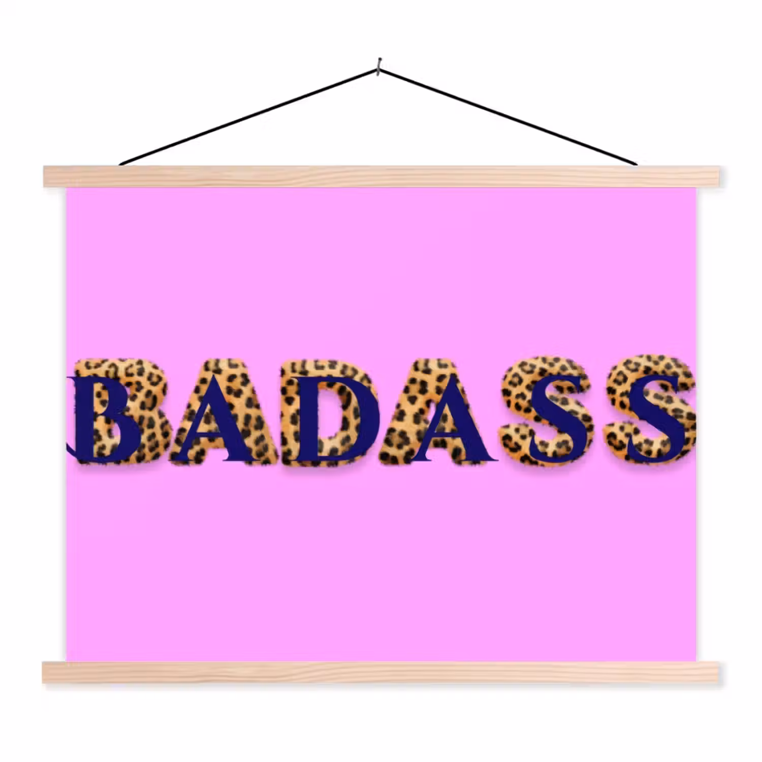 Felroze - Badass - Panterprint - Schaduw textielposter latten blank klein -3d