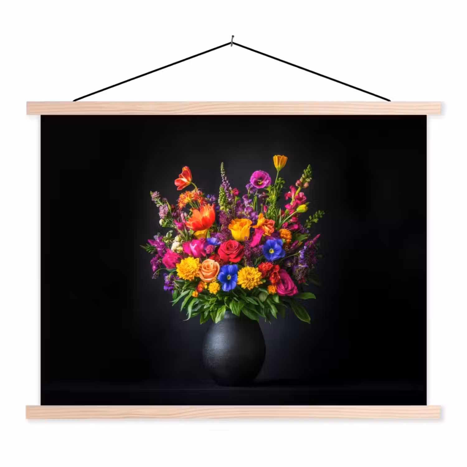 Felgekleurd - Bloemen - Vaas textielposter latten blank klein -3d