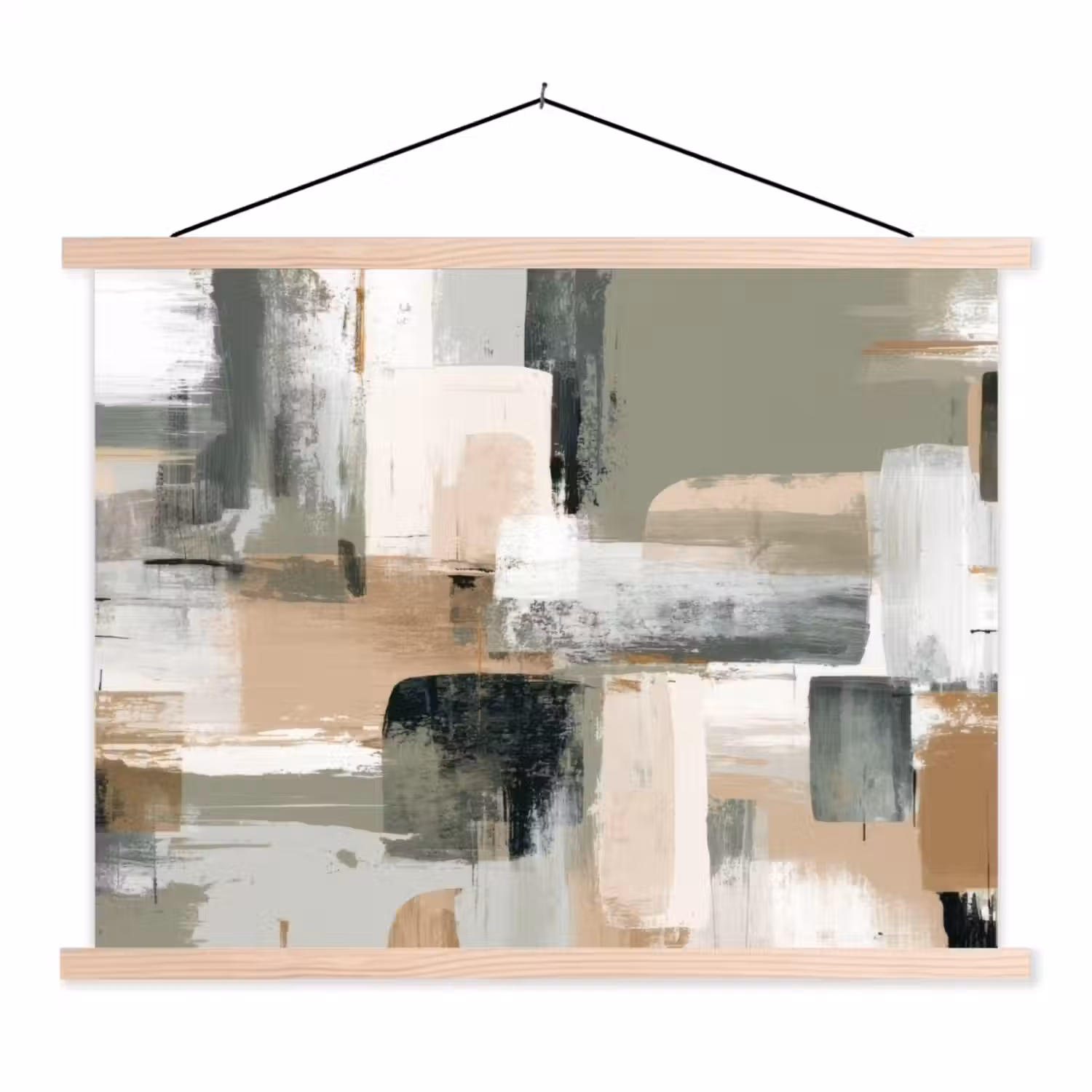 Penseelstreken - Abstract - Aardetinten textielposter latten blank klein -3d