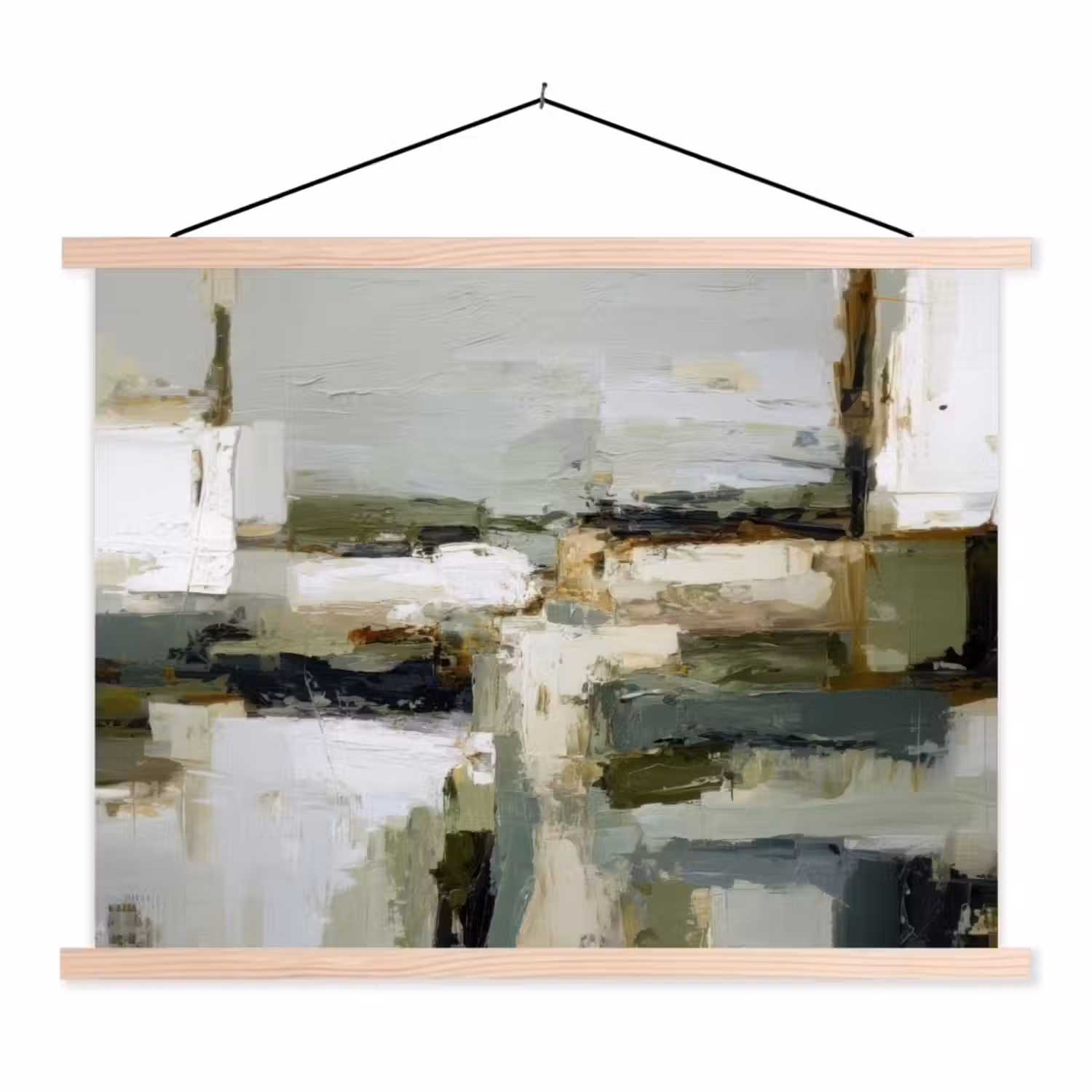 Penseelstreken - Groen - Abstract - Japandi textielposter latten blank klein -3d