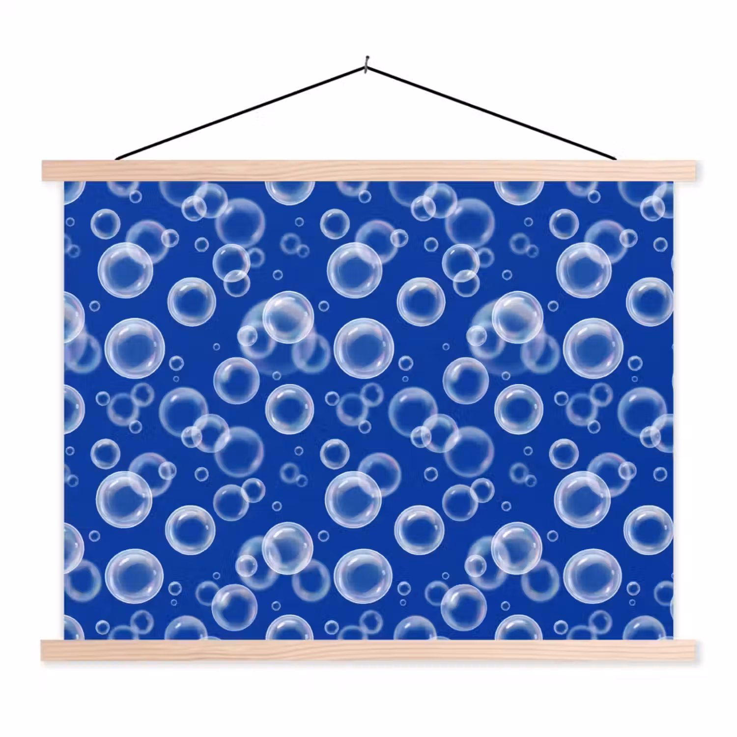 Bubbels - Patroon - Blauw textielposter latten blank klein -3d