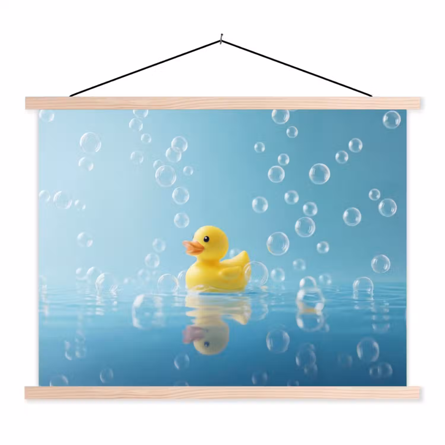 Bubbels - Badeend - Geel textielposter latten blank klein -3d