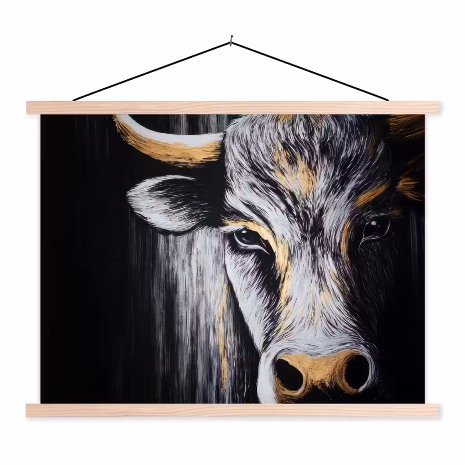 Stier - Hoorns - Snuit - Goud textielposter latten blank klein -3d