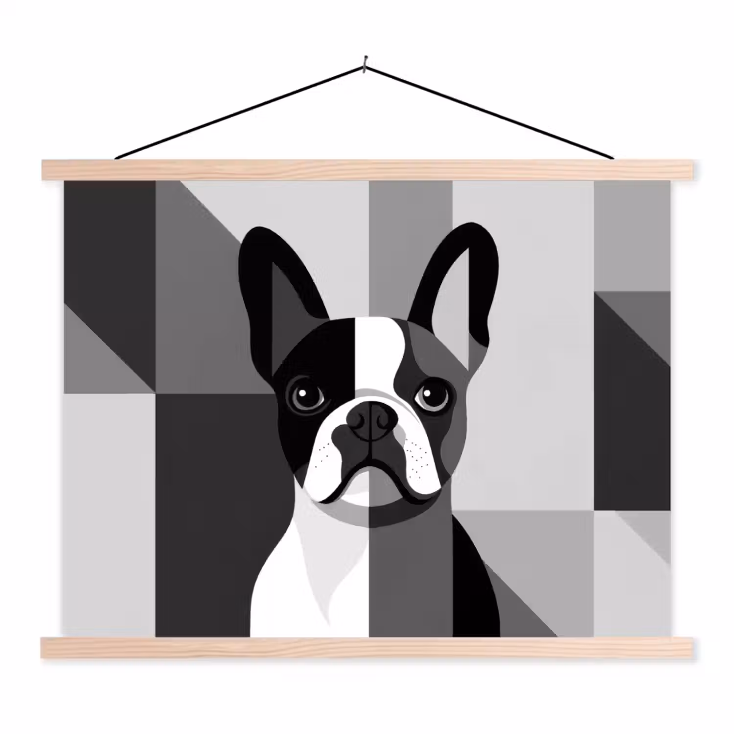 Buldog - Zwart - Abstract - Vlakken textielposter latten blank klein -3d