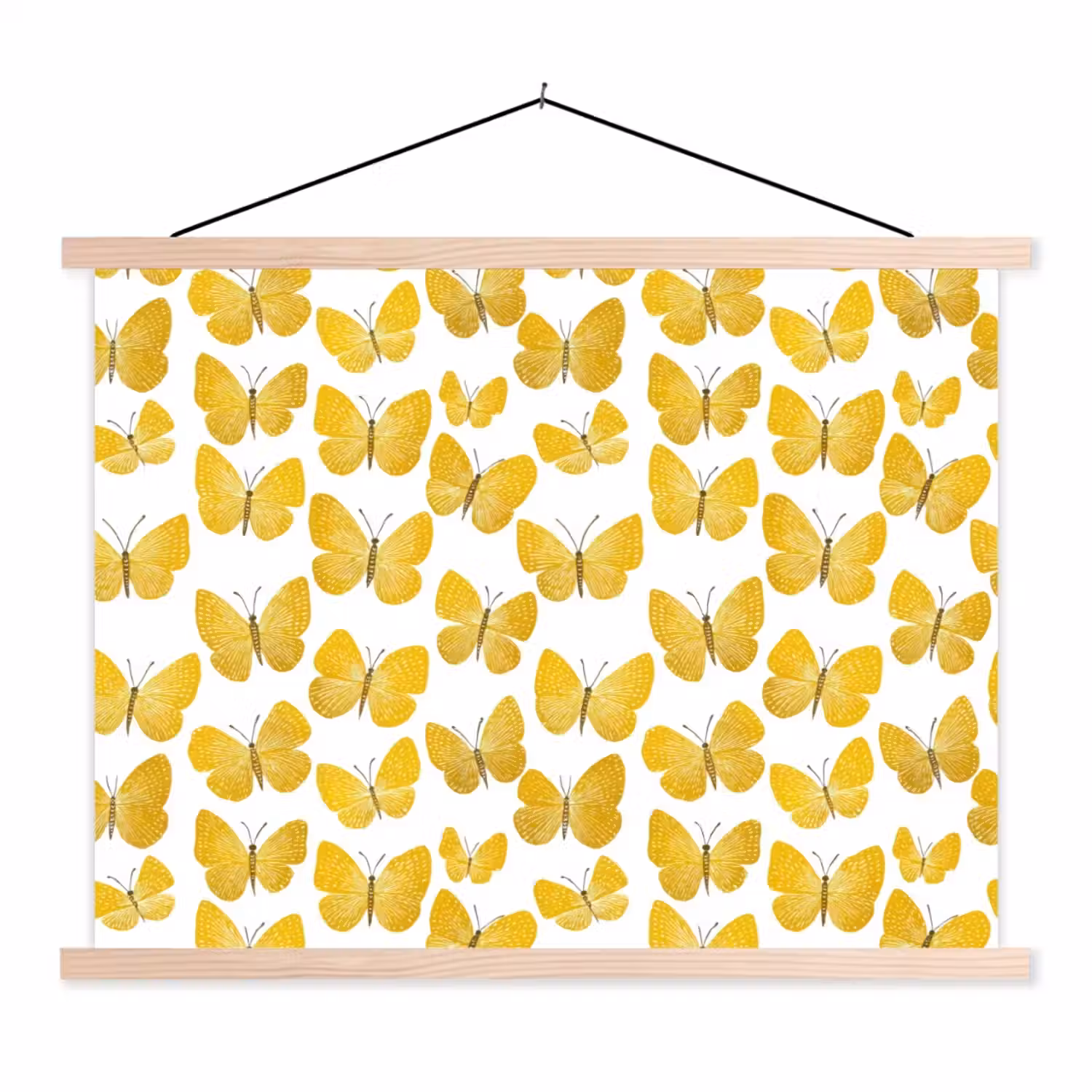 Vlinders - Botanisch - Illustratie - Geel - Wit textielposter latten blank klein 122 -3d