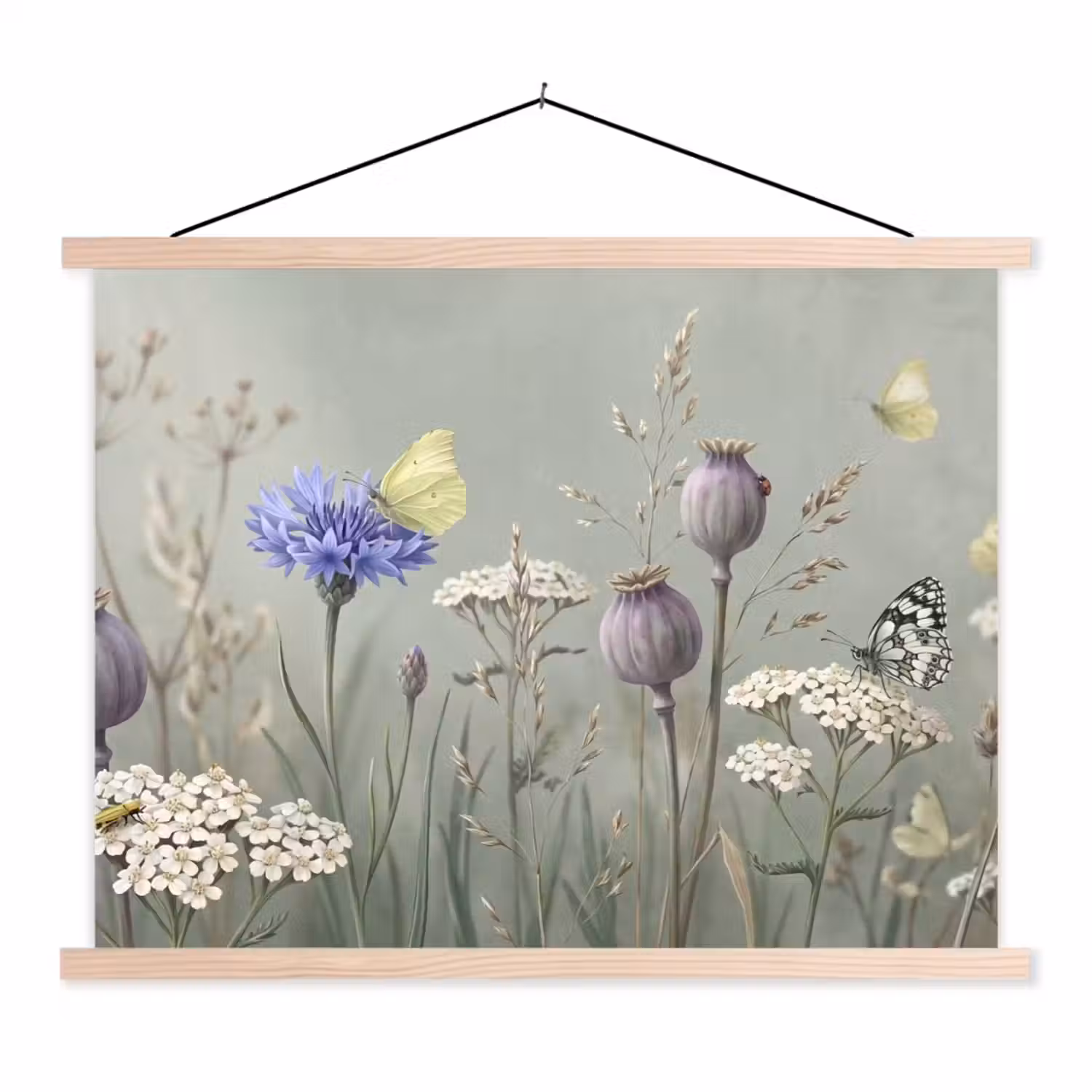 Vlinders - Wildbloemen - Illustratie - Kleurrijk textielposter latten blank klein -3d
