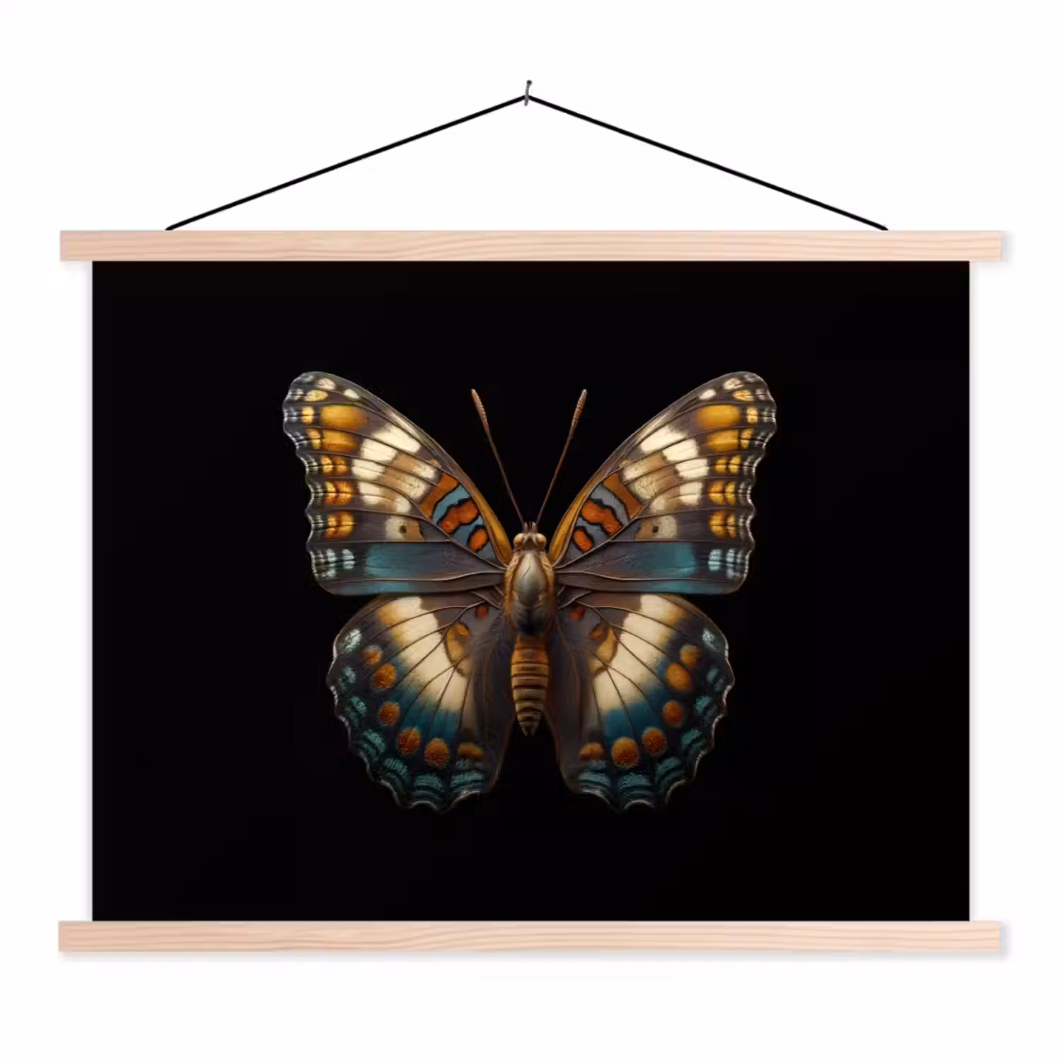 Vlinder - Kleurrijk - mozaïekachtig textielposter latten blank klein -3d